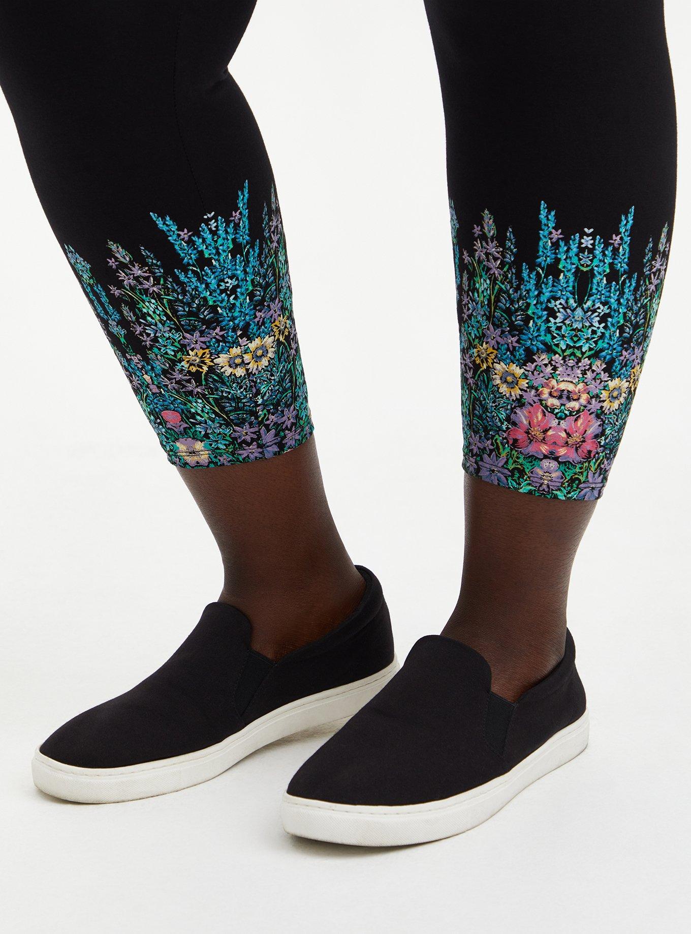 Plus Size Crop Premium Leggings - Floral Leg Placement Black , BLACK, alternate