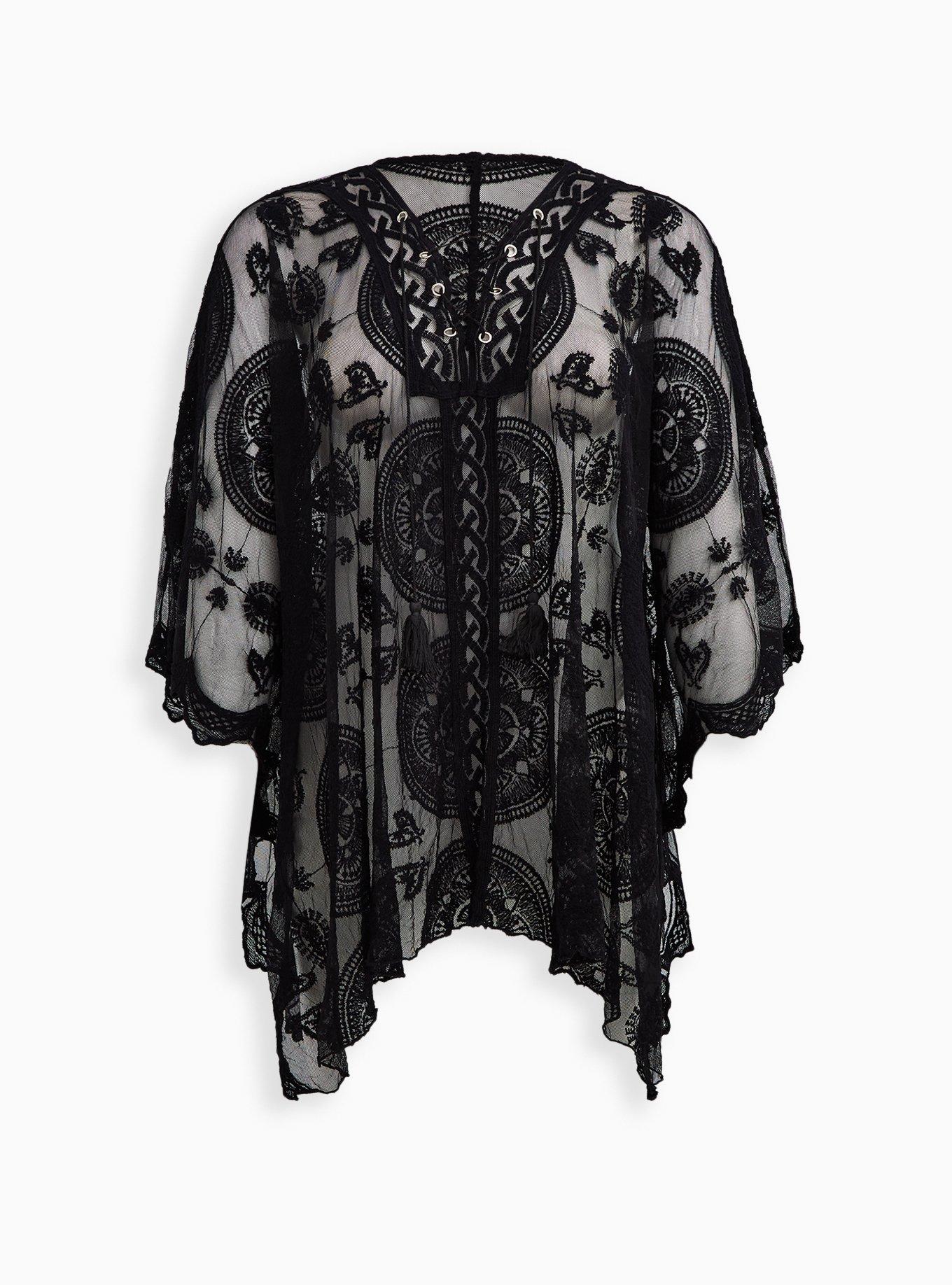 Plus Size - Black Lace Scalloped Edge Poncho - Torrid