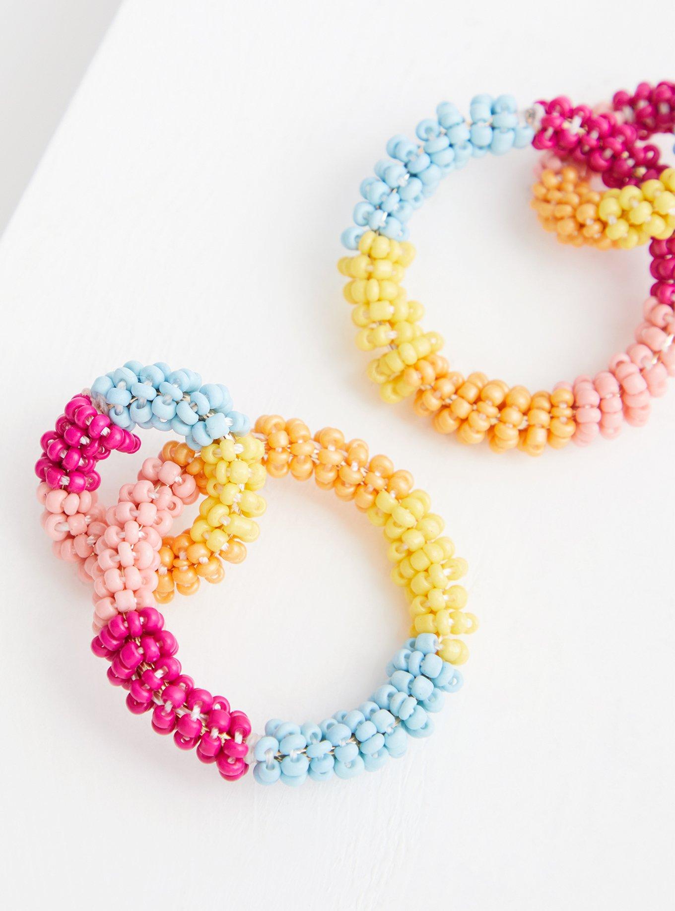 Plus Size Multi Color Beaded Double Hoop Earring , , alternate