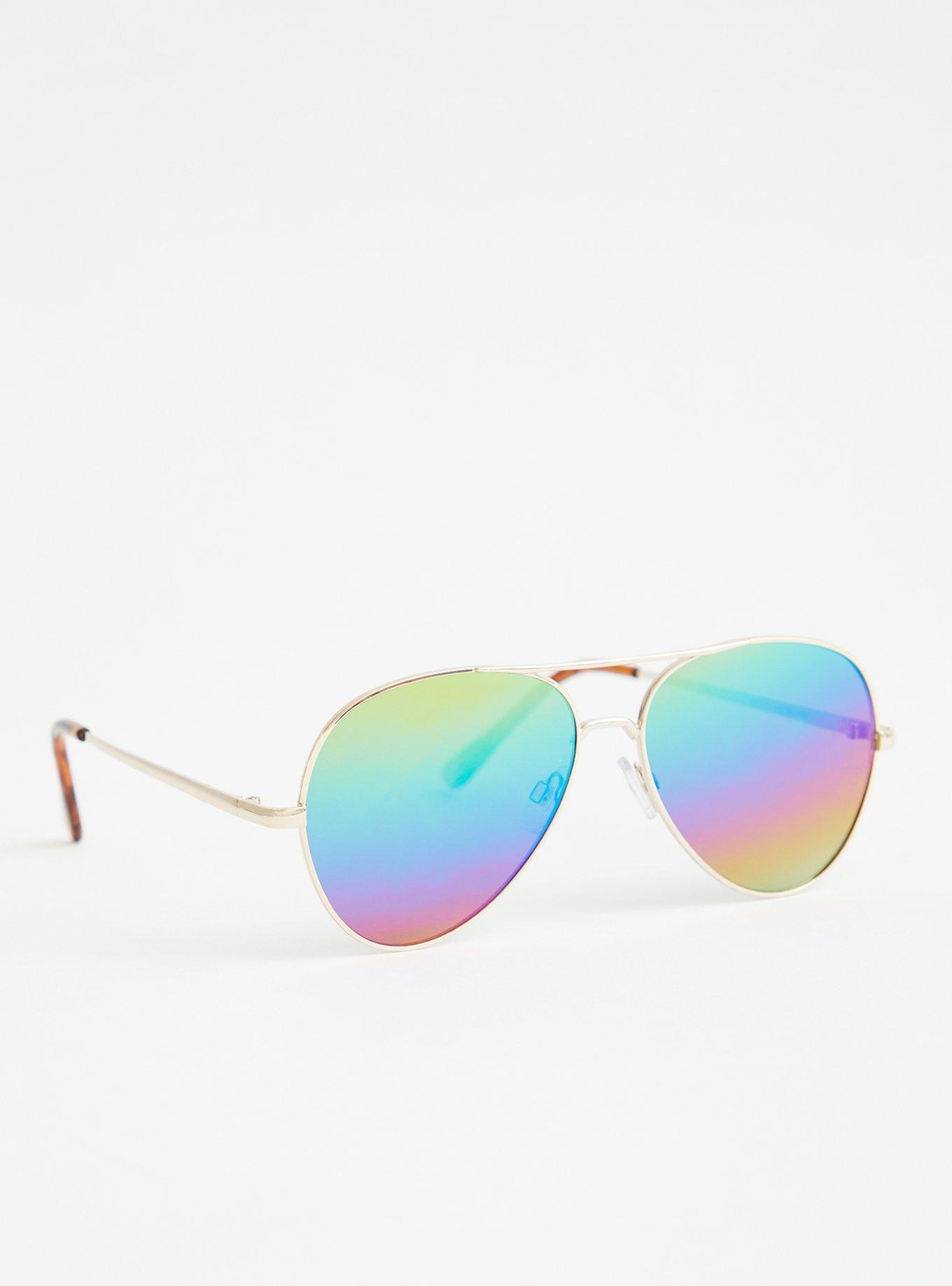Gold Tone Rainbow Reflected Aviators, , alternate