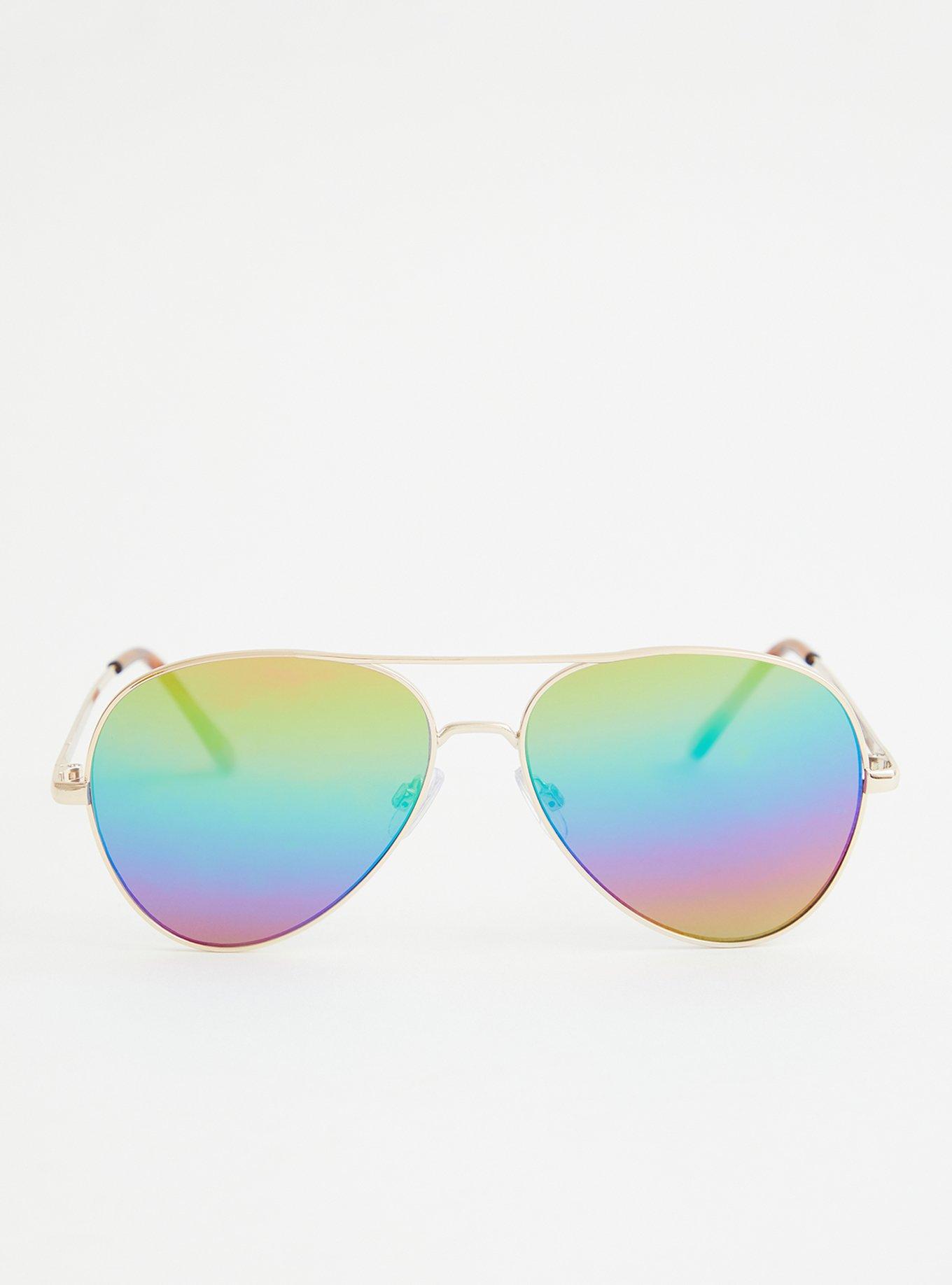 Gold Tone Rainbow Reflected Aviators, , hi-res
