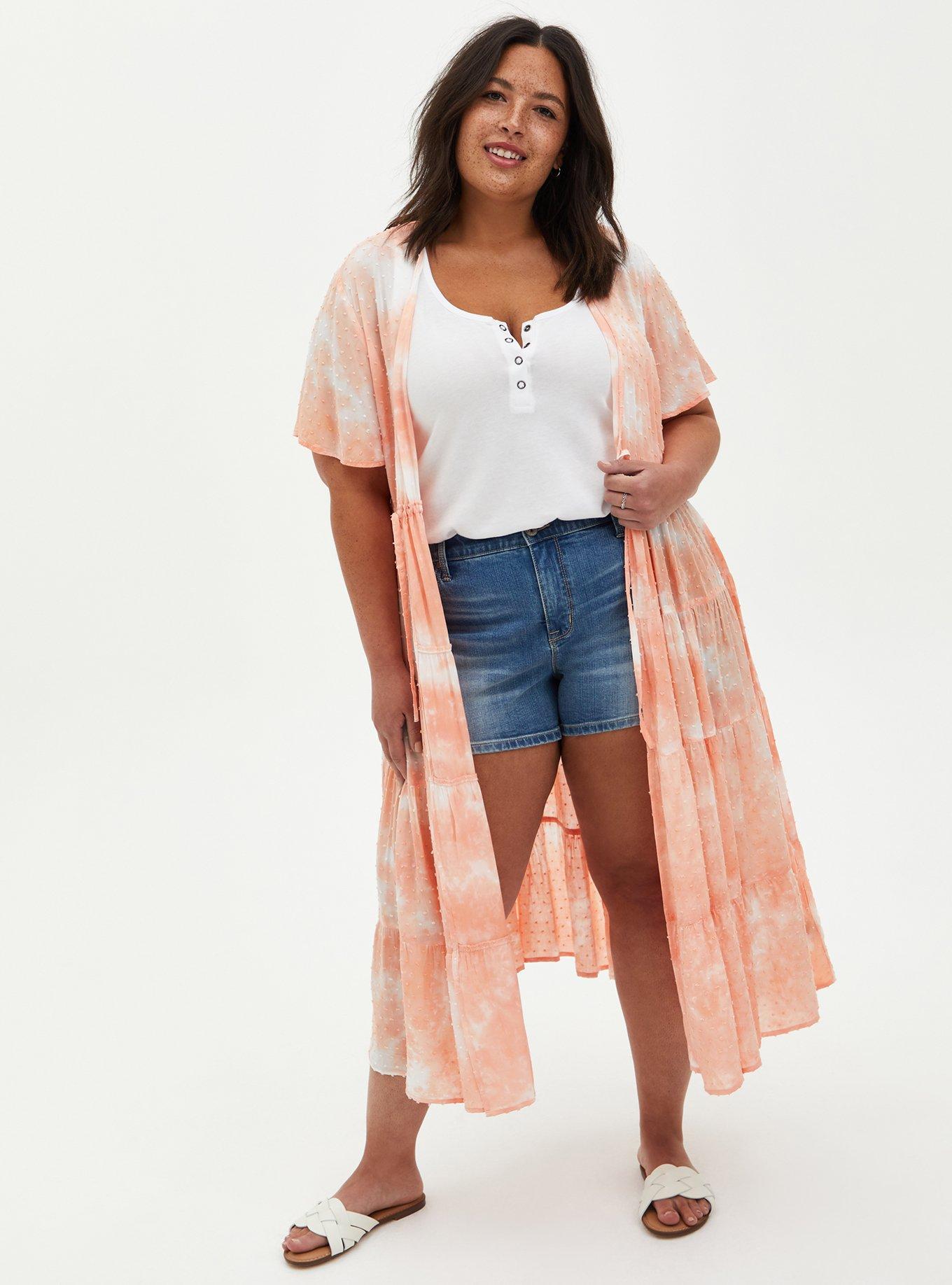 Plus Size Peach Tie-Dye Clip-Dot Kimono, TIE DYE PINK, alternate