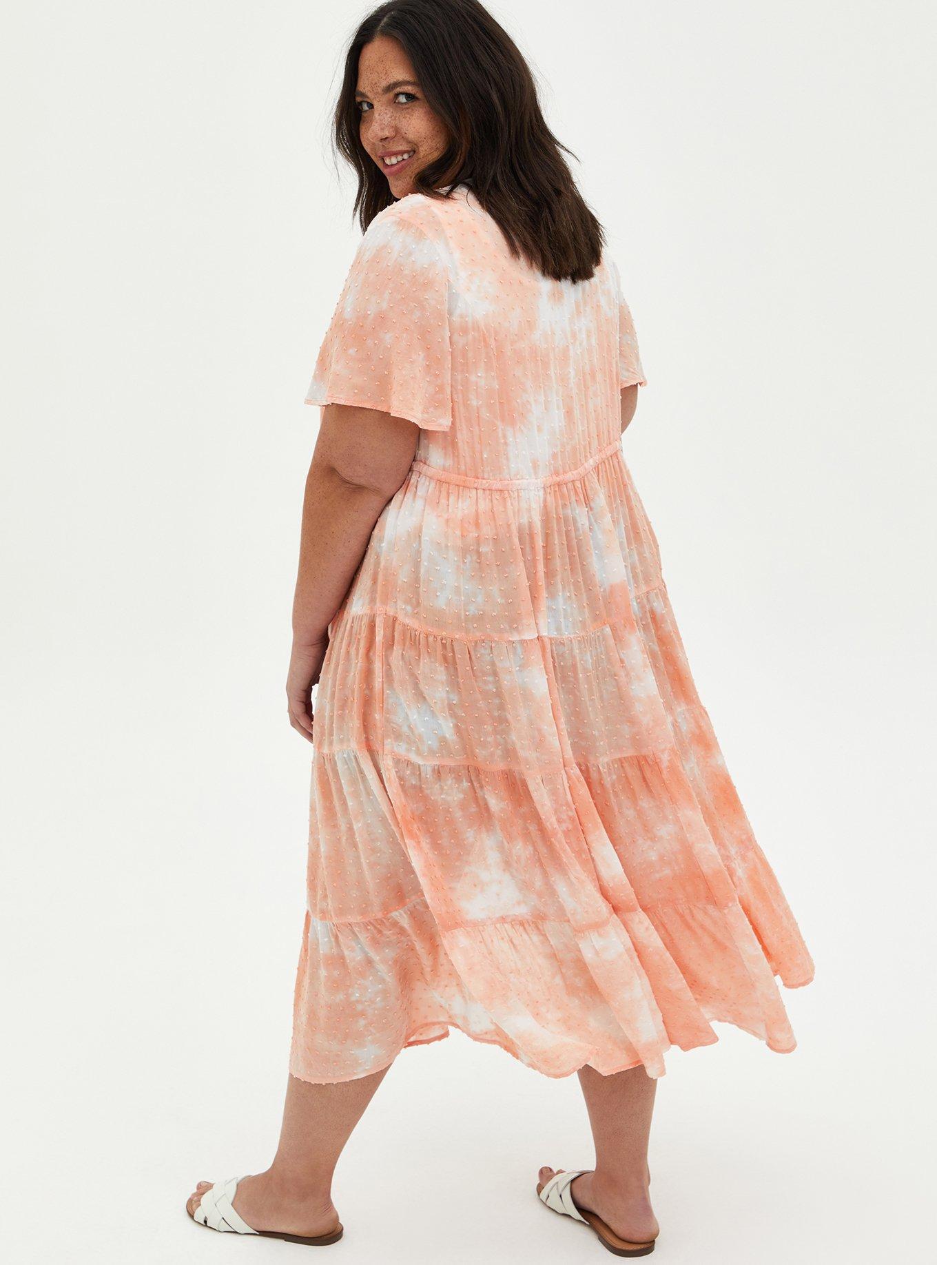Plus Size Peach Tie-Dye Clip-Dot Kimono, TIE DYE PINK, alternate