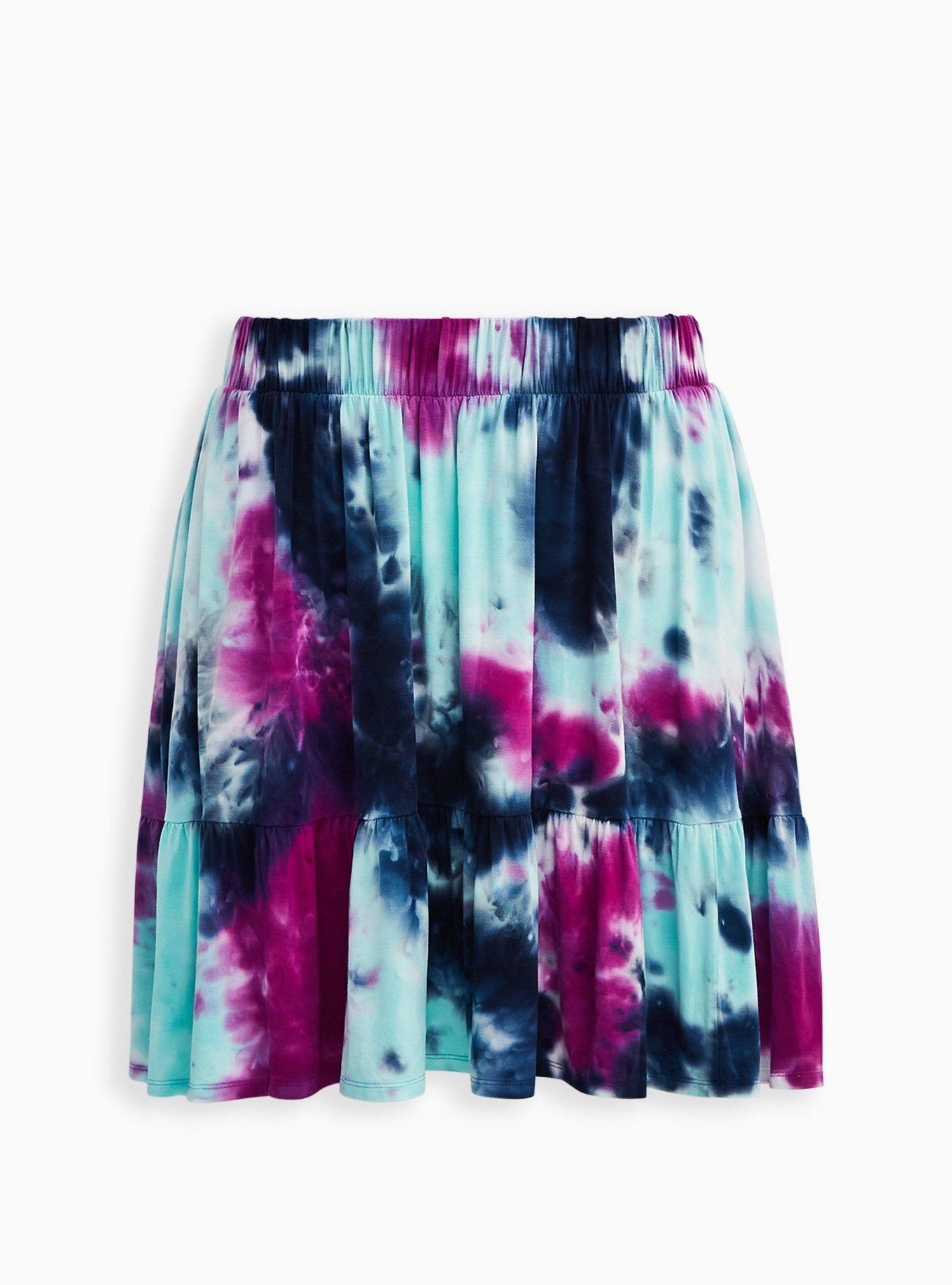 Purple Tie-Dye Super Soft Tiered Mini Circle Skirt, TIE DYE, hi-res