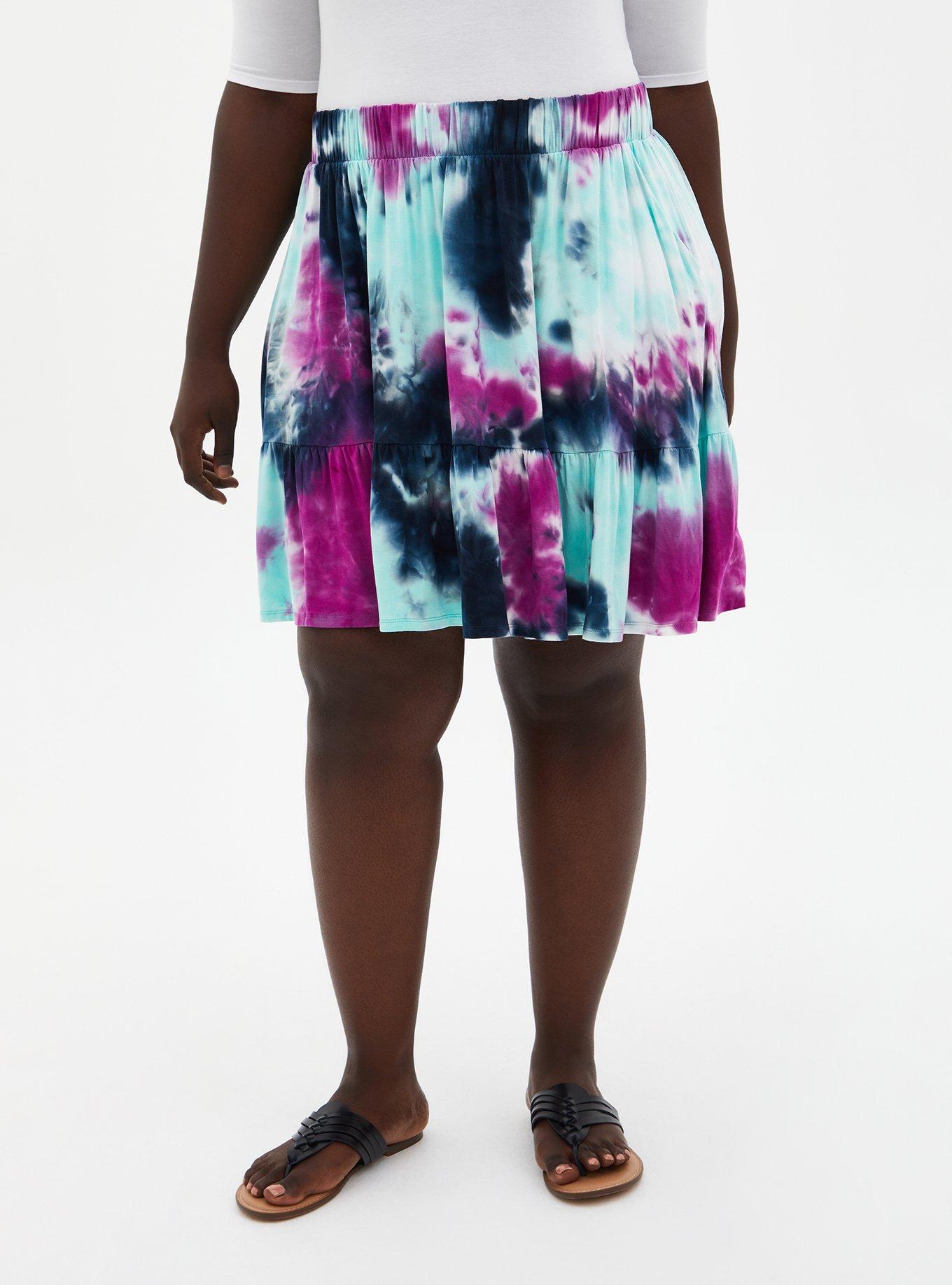 Purple Tie-Dye Super Soft Tiered Mini Circle Skirt, TIE DYE, hi-res