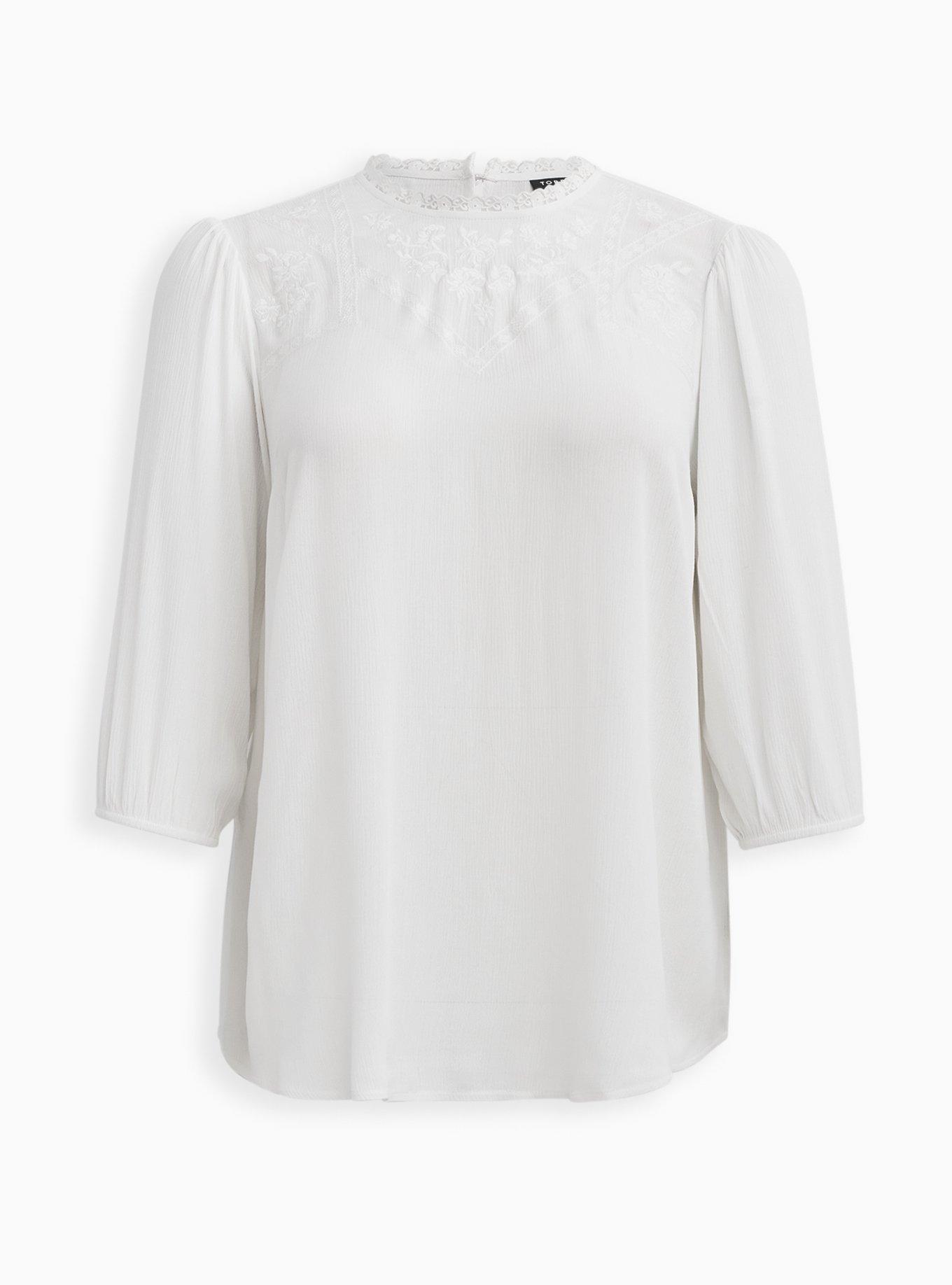 Plus Size - White Crinkle Gauze Embroidered Blouse - Torrid