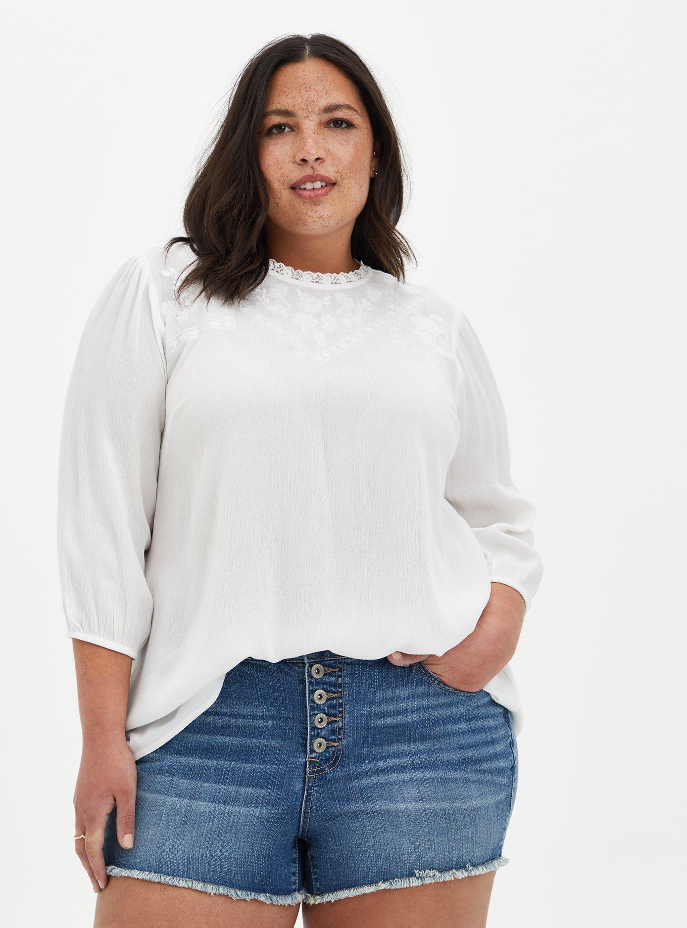 Plus Size - Crinkle Gauze Embroidered Top - Torrid