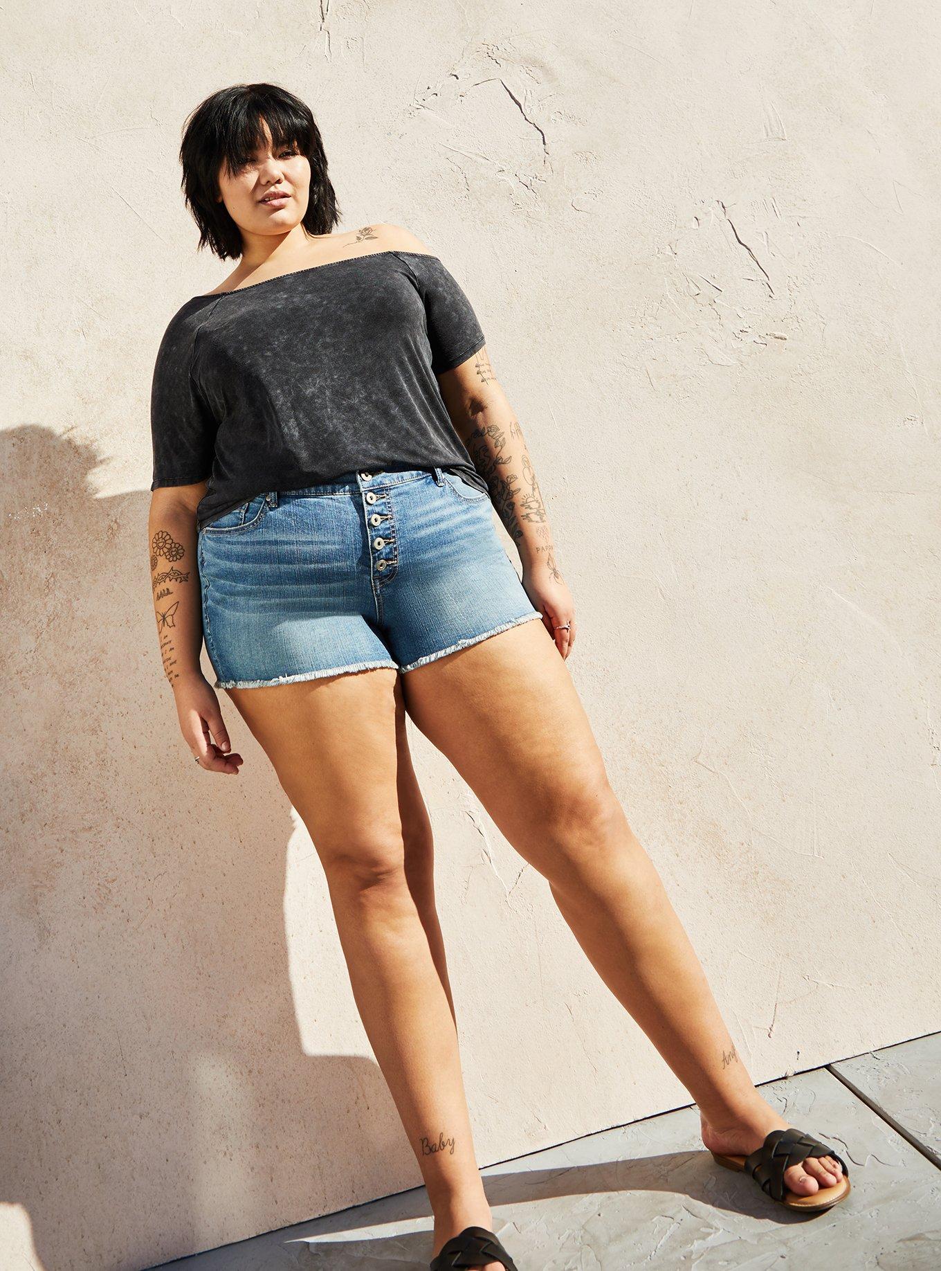 Plus Size Off-Shoulder Super Soft Short Sleeve Tee, DEEP BLACK, alternate