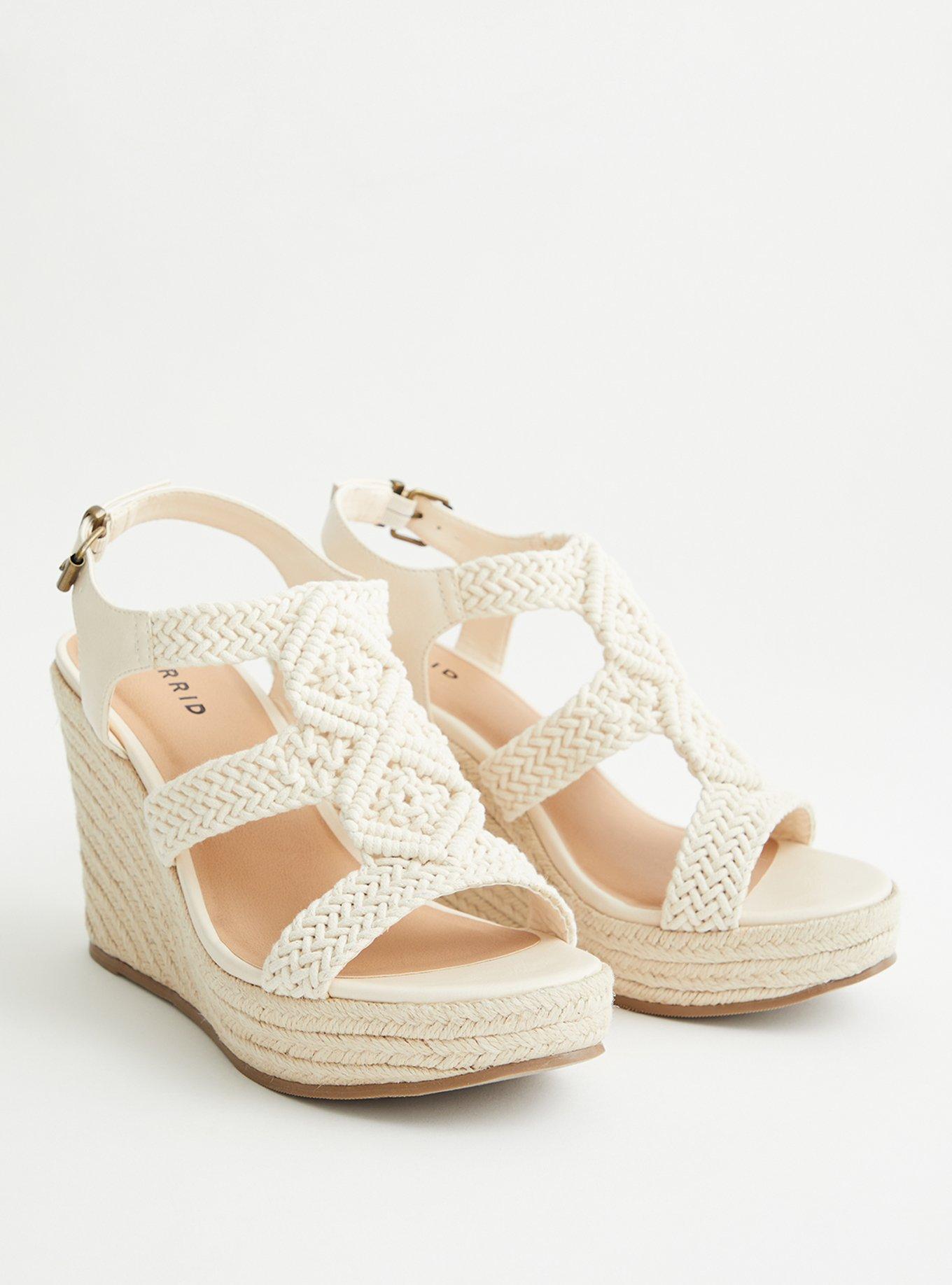 Plus Size Ivory Crocheted Platform Espadrille Wedge (WW), NATURAL, hi-res