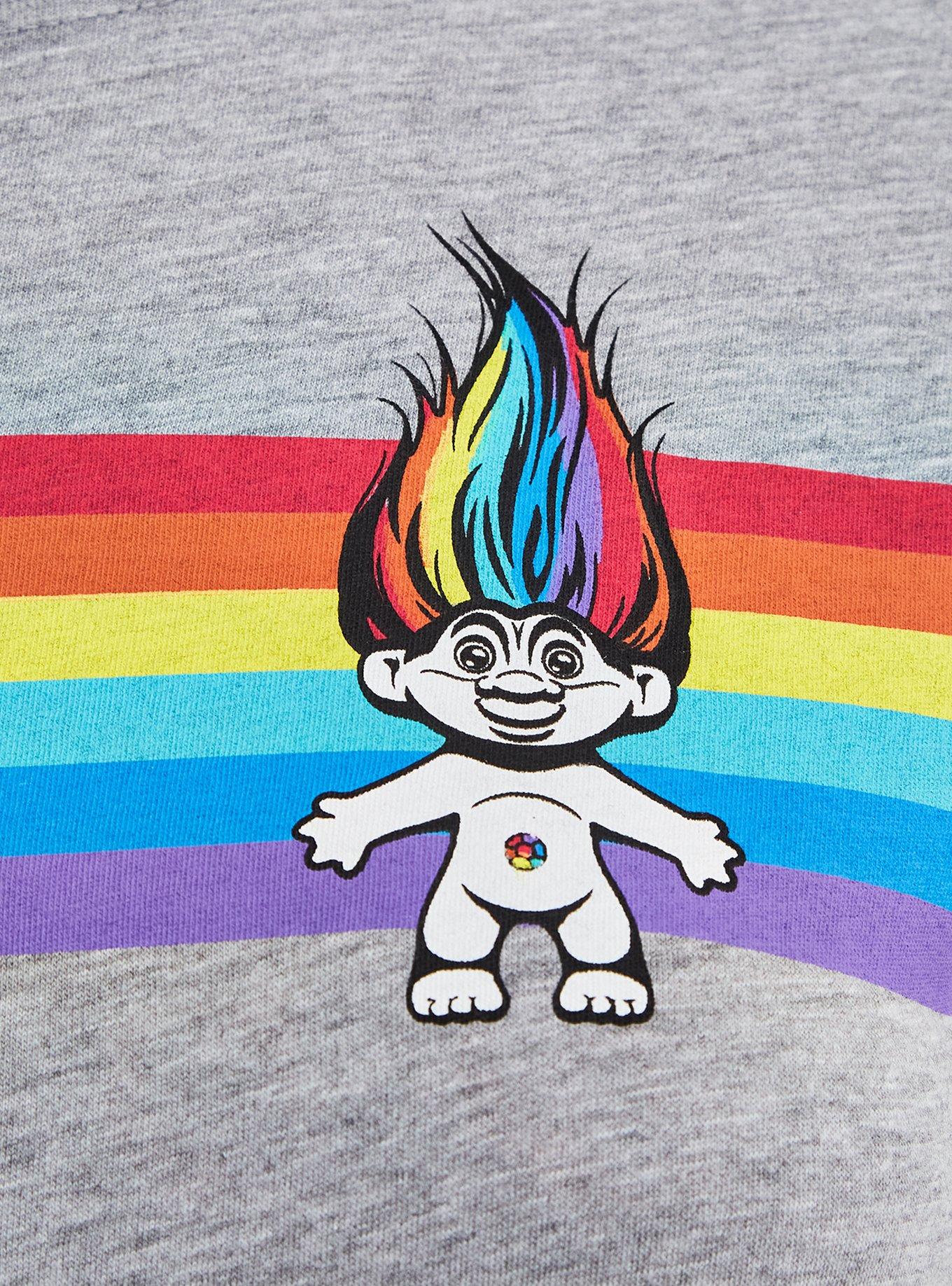 Plus Size Trolls Rainbow Stripe Ringer Top - Pride Grey, HEATHER GREY, alternate