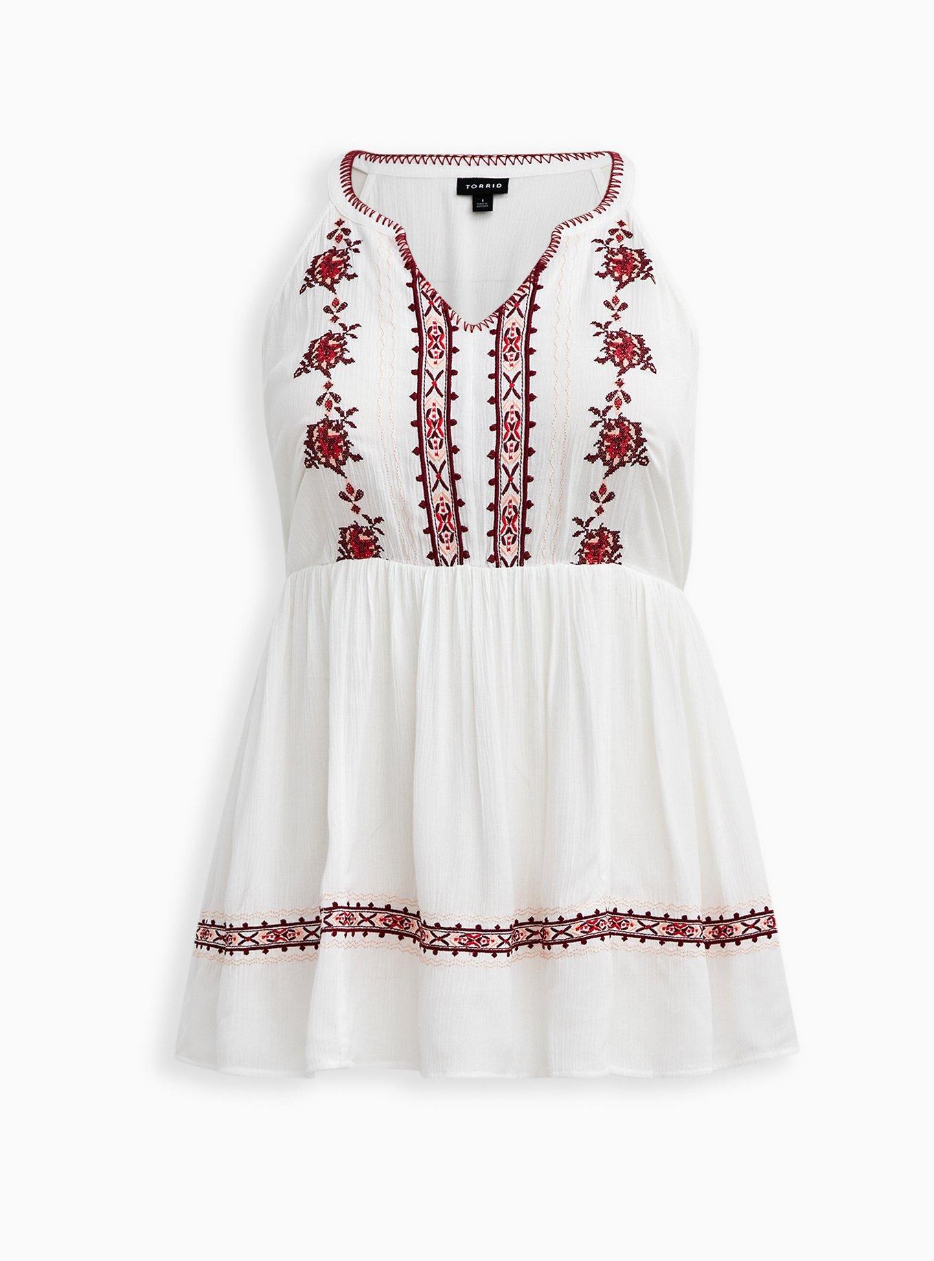 Plus Size Babydoll Gauze Embroidered Tank, , hi-res