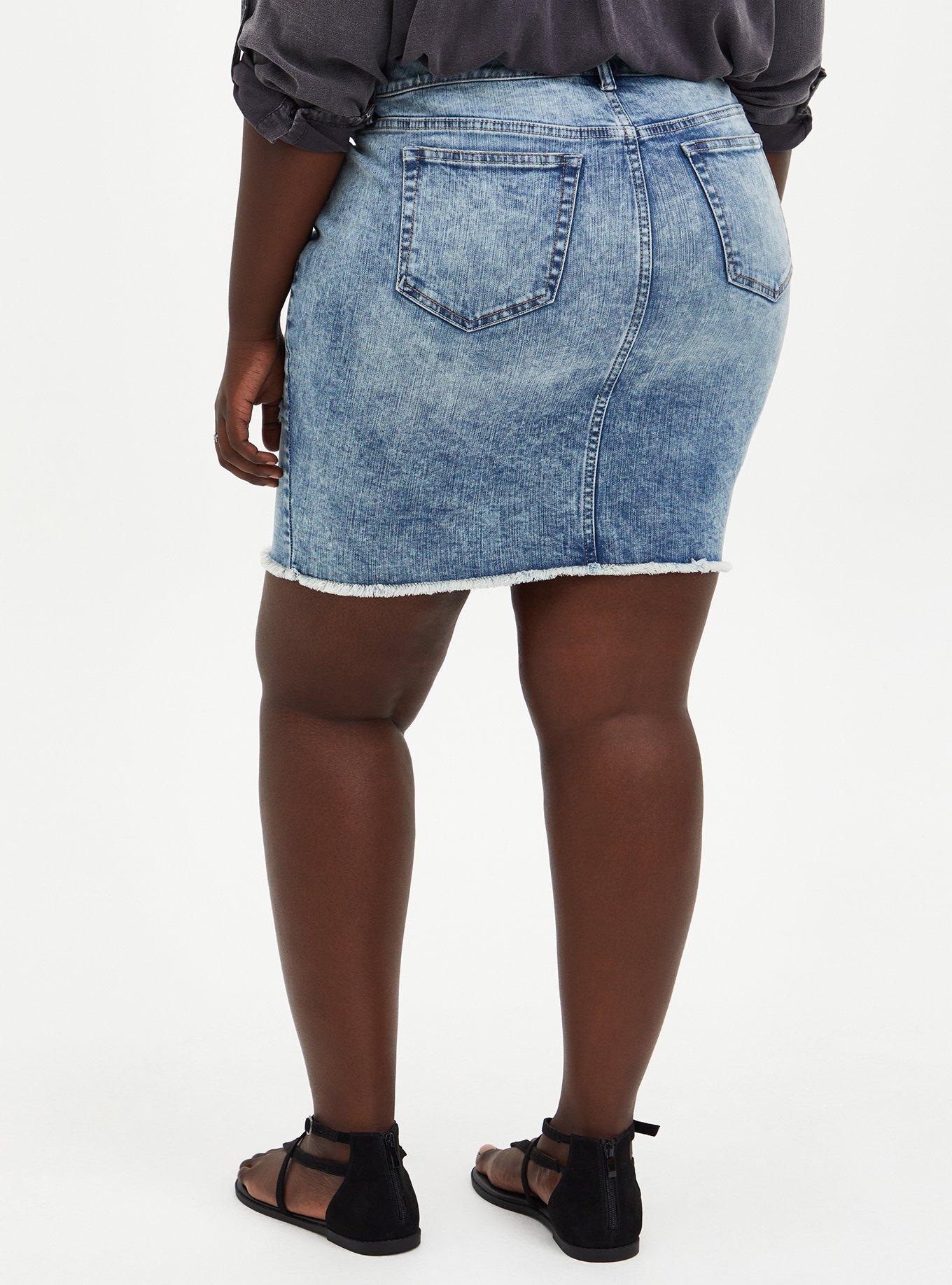 Plus Size Burnout Denim Mini Skirt, BURNOUT, alternate