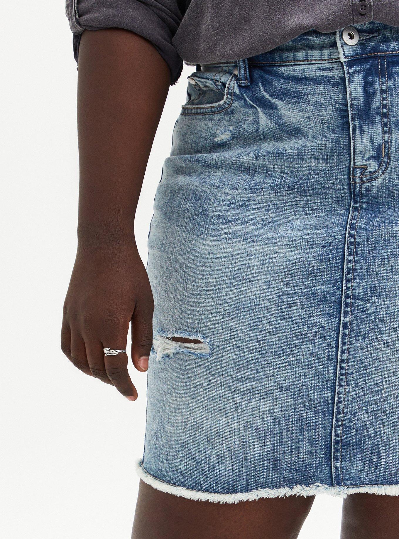 Plus Size Burnout Denim Mini Skirt, BURNOUT, alternate