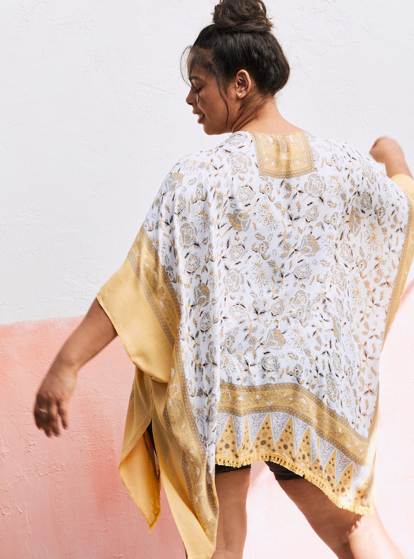 Plus Size Floral Border Print Ruana, , hi-res