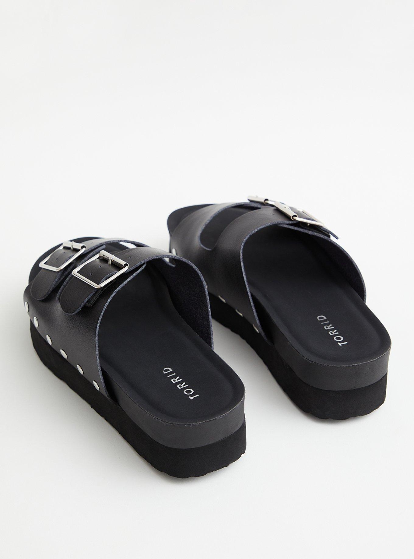 Plus Size Black Faux Leather Flatform Sandal, BLACK, alternate