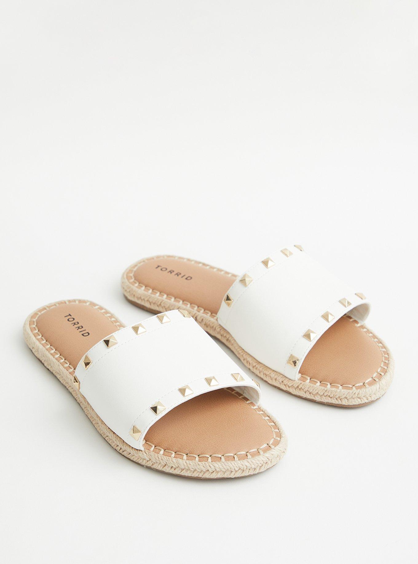 Plus Size Studded Espadrille Slide (WW), WHITE, alternate