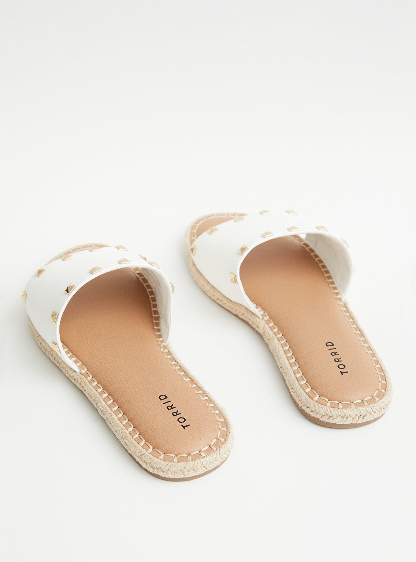 Plus Size Studded Espadrille Slide (WW), WHITE, alternate