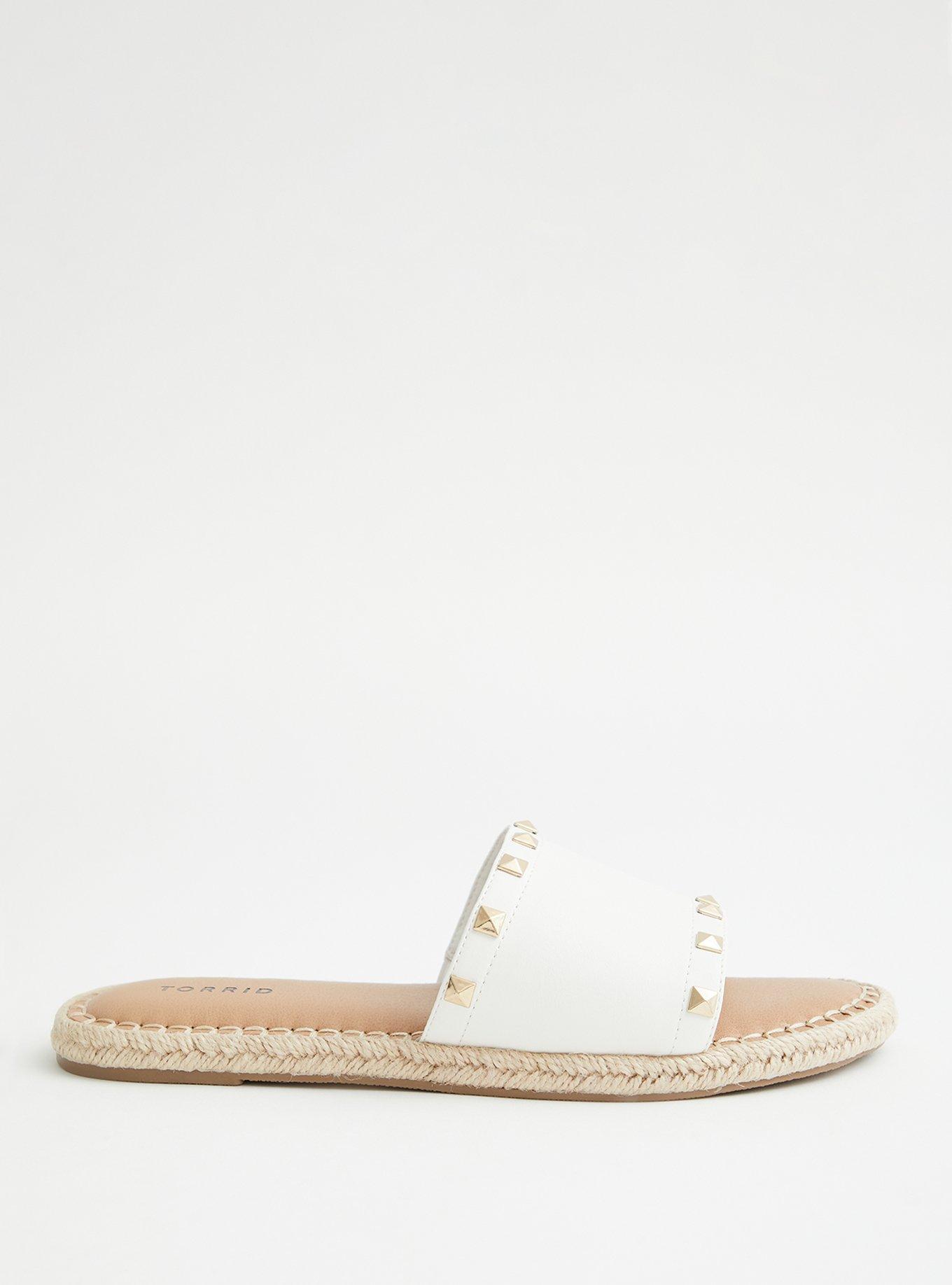 Plus Size Studded Espadrille Slide (WW), WHITE, alternate