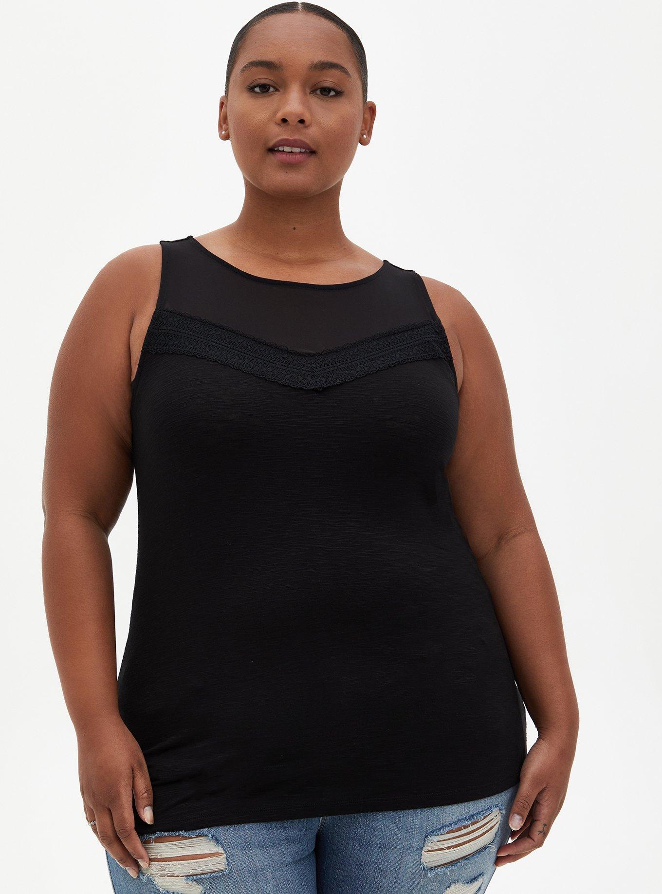 Plus Size - Super Soft Crew Neck Mesh Yoke Tank - Torrid