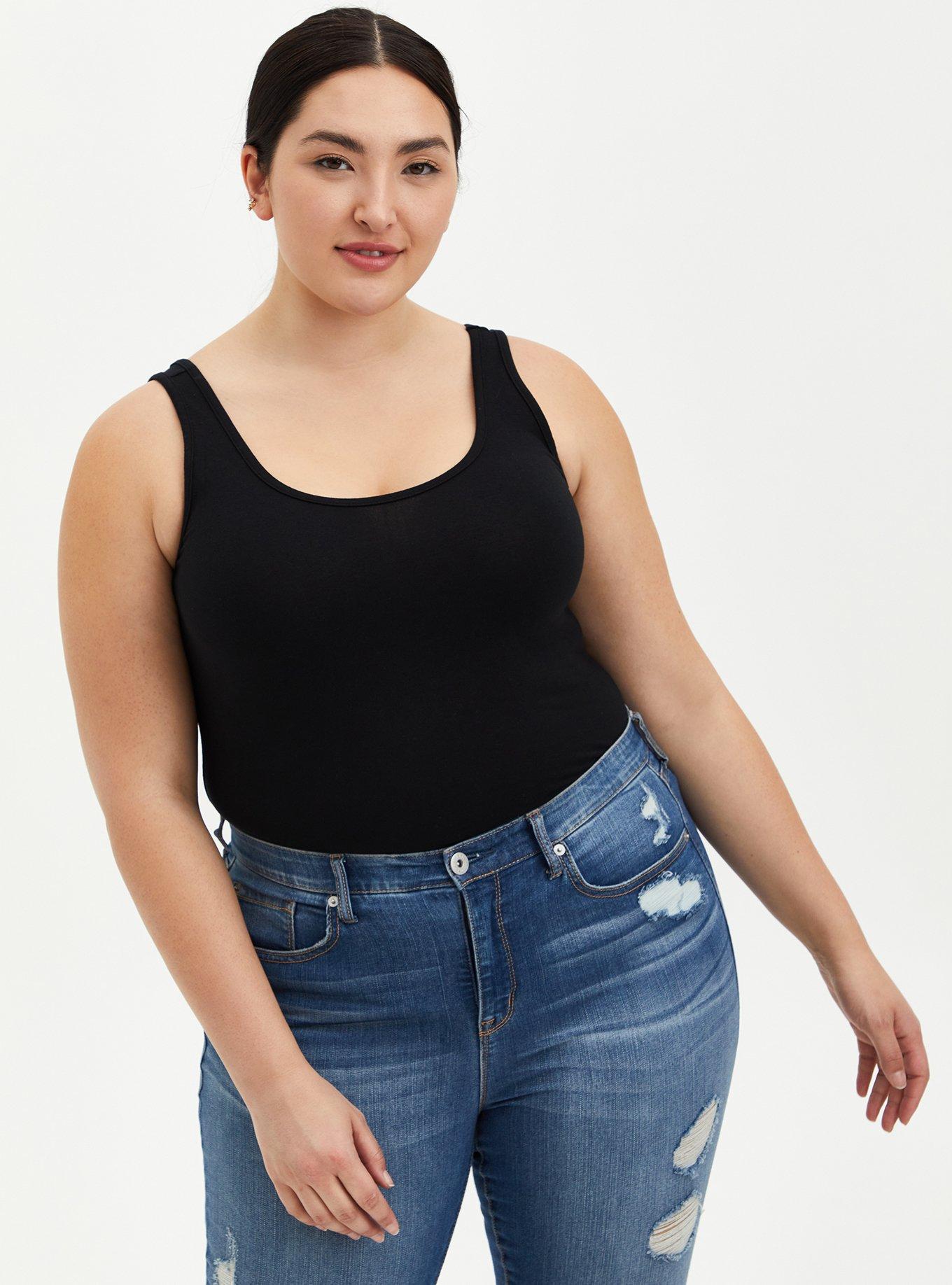 Foxy Double Scoop Neck Tunic Tank, DEEP BLACK, alternate