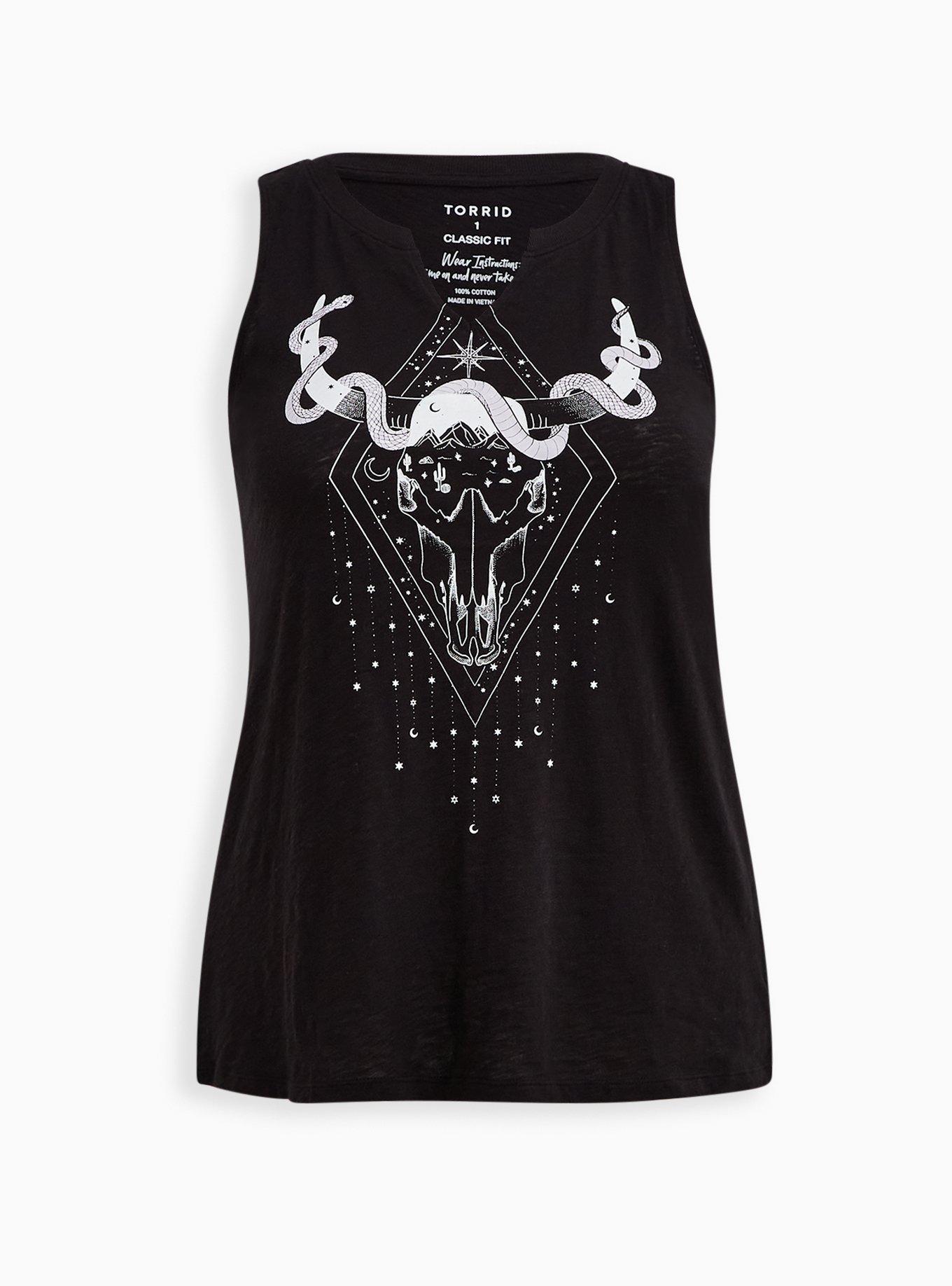 Celestial Steer Black Split Neck Tank, DEEP BLACK, hi-res