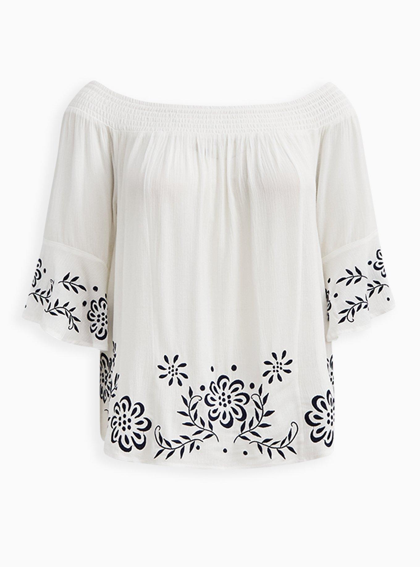 Plus Size - Gauze Embroidered Off-Shoulder Top - Torrid