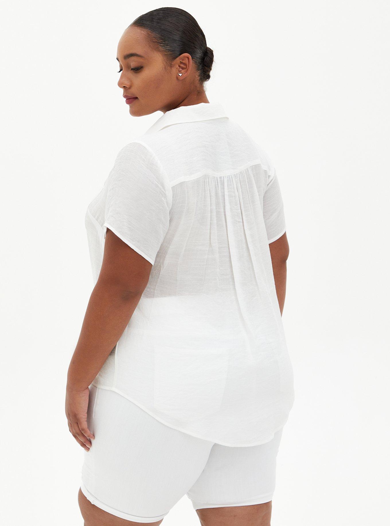 Lindsay Crochet Inset Button-Down Shirt, CLOUD DANCER, alternate