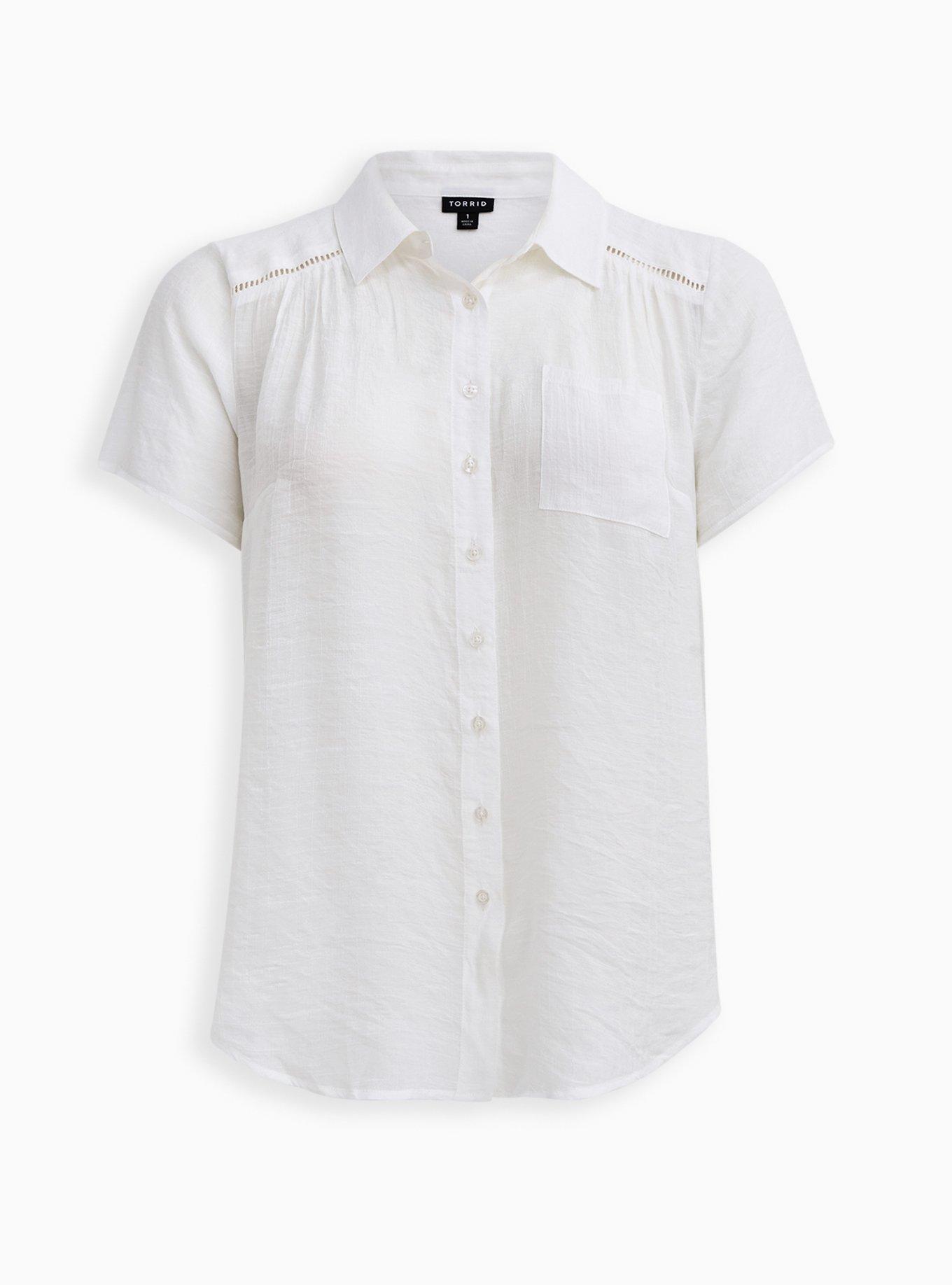 Lindsay Crochet Inset Button-Down Shirt, CLOUD DANCER, hi-res