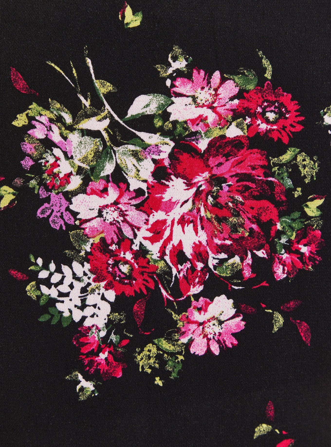 Plus Size Crepe Ruched Sleeve Blouse, FLORAL BLACK, alternate