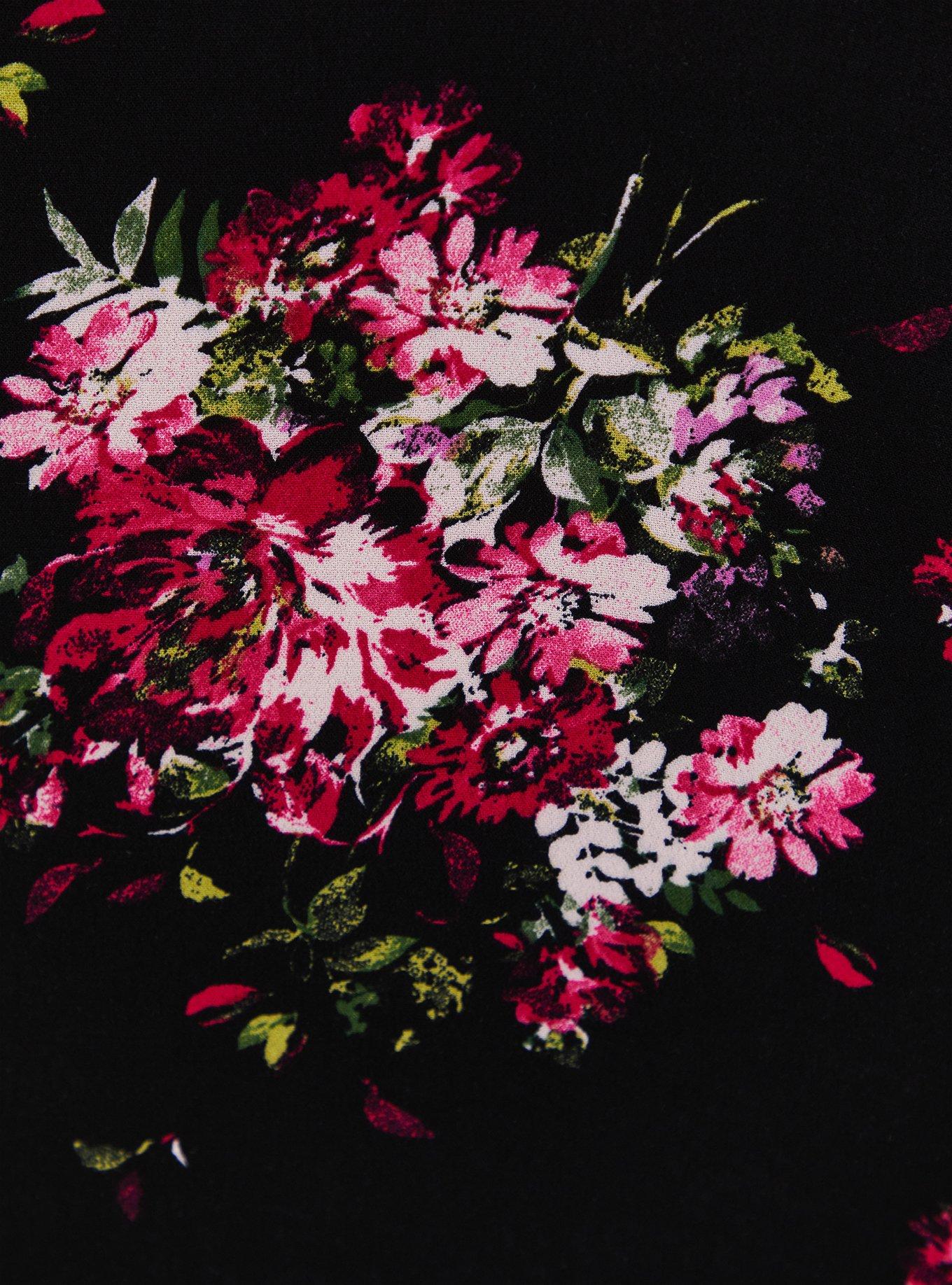 Plus Size Crepe Ruched Sleeve Blouse, FLORAL BLACK, alternate