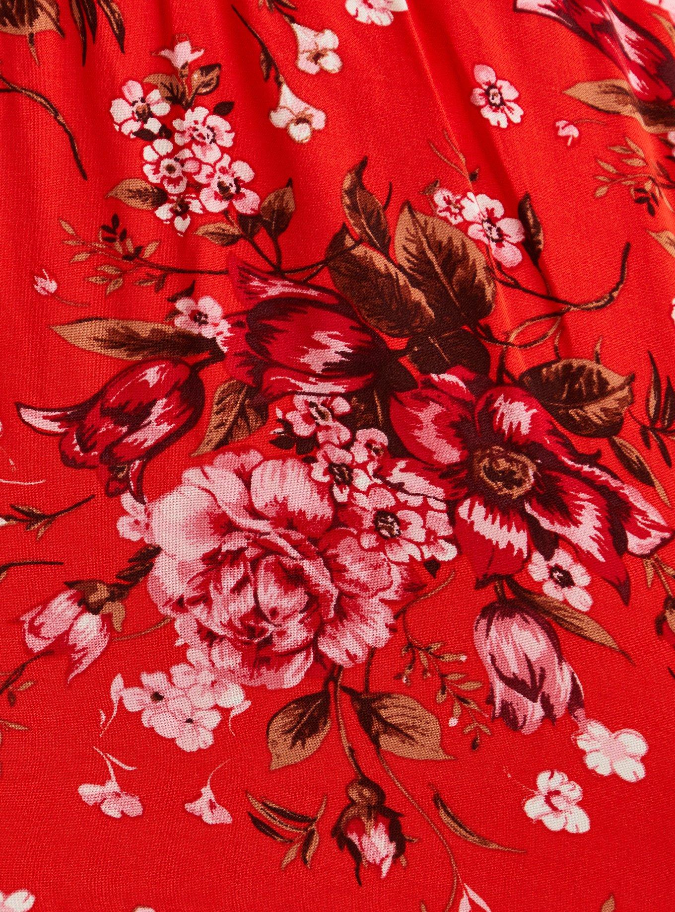 Plus Size Mini Challis Smocked Waist Skirt, RED FLORAL, alternate