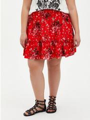 Mini Challis Smocked Waist Skirt, RED FLORAL, hi-res