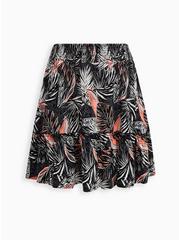 Plus Size Mini Challis Smocked Waist Skirt, BLACK LEAVES, hi-res