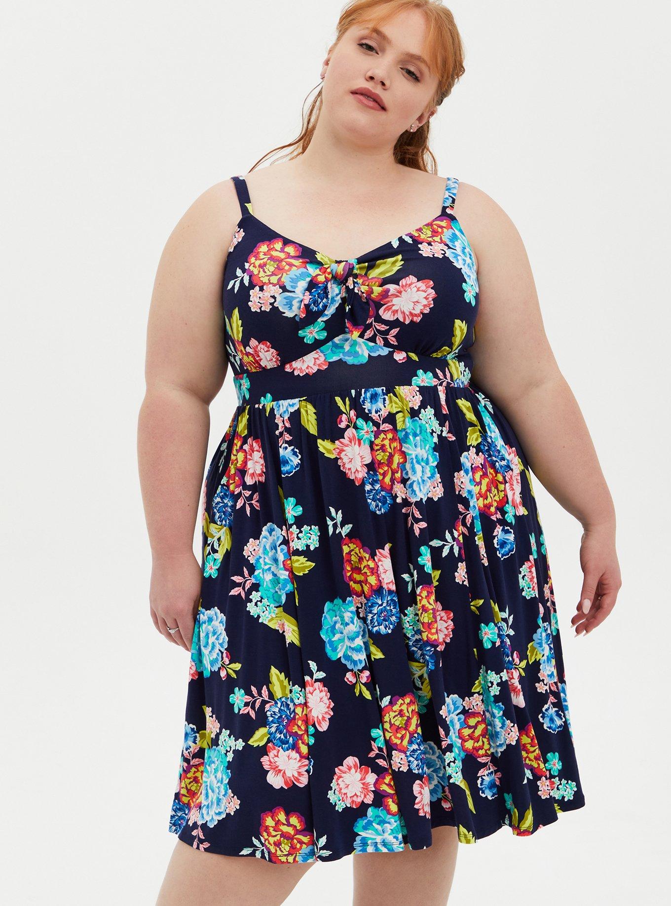 Super Soft Tie Front Skater Dress, FLORAL BLUE, alternate