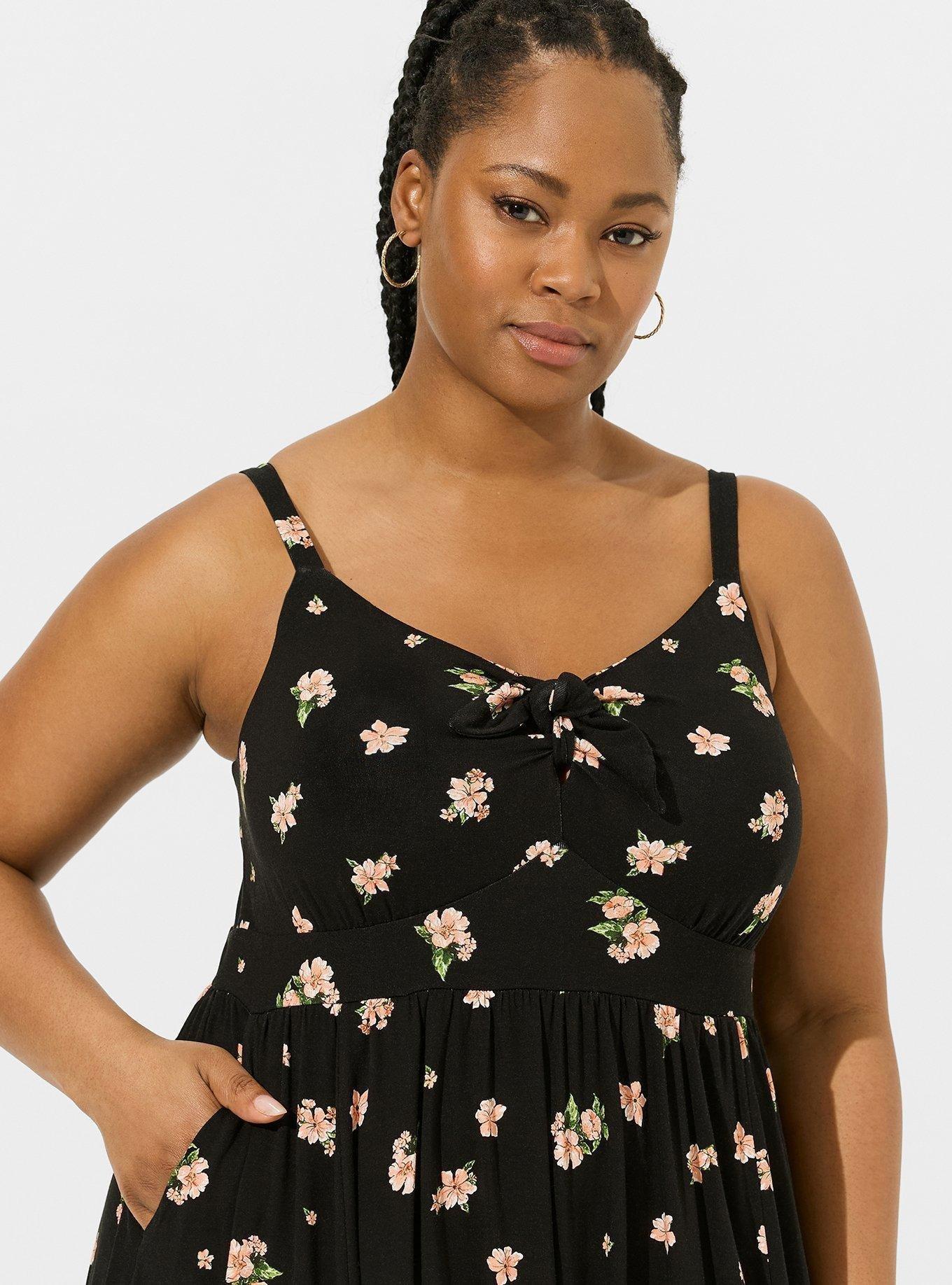 Plus Size - Blue Floral Super Soft Tie Front Skater Dress - Torrid