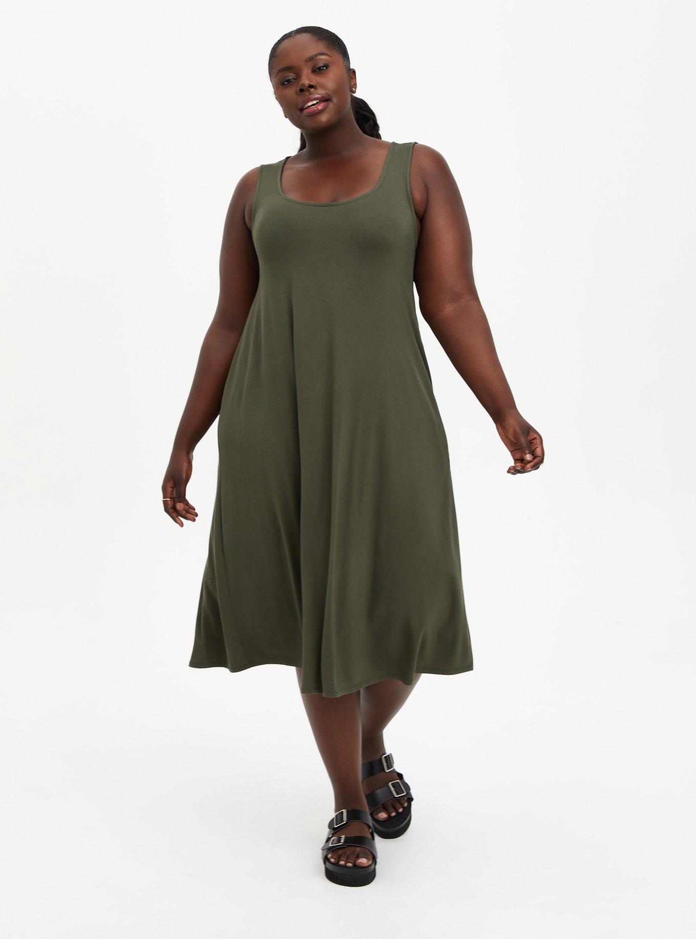 Plus Size Olive Super Soft Midi Dress, DEEP DEPTHS, hi-res