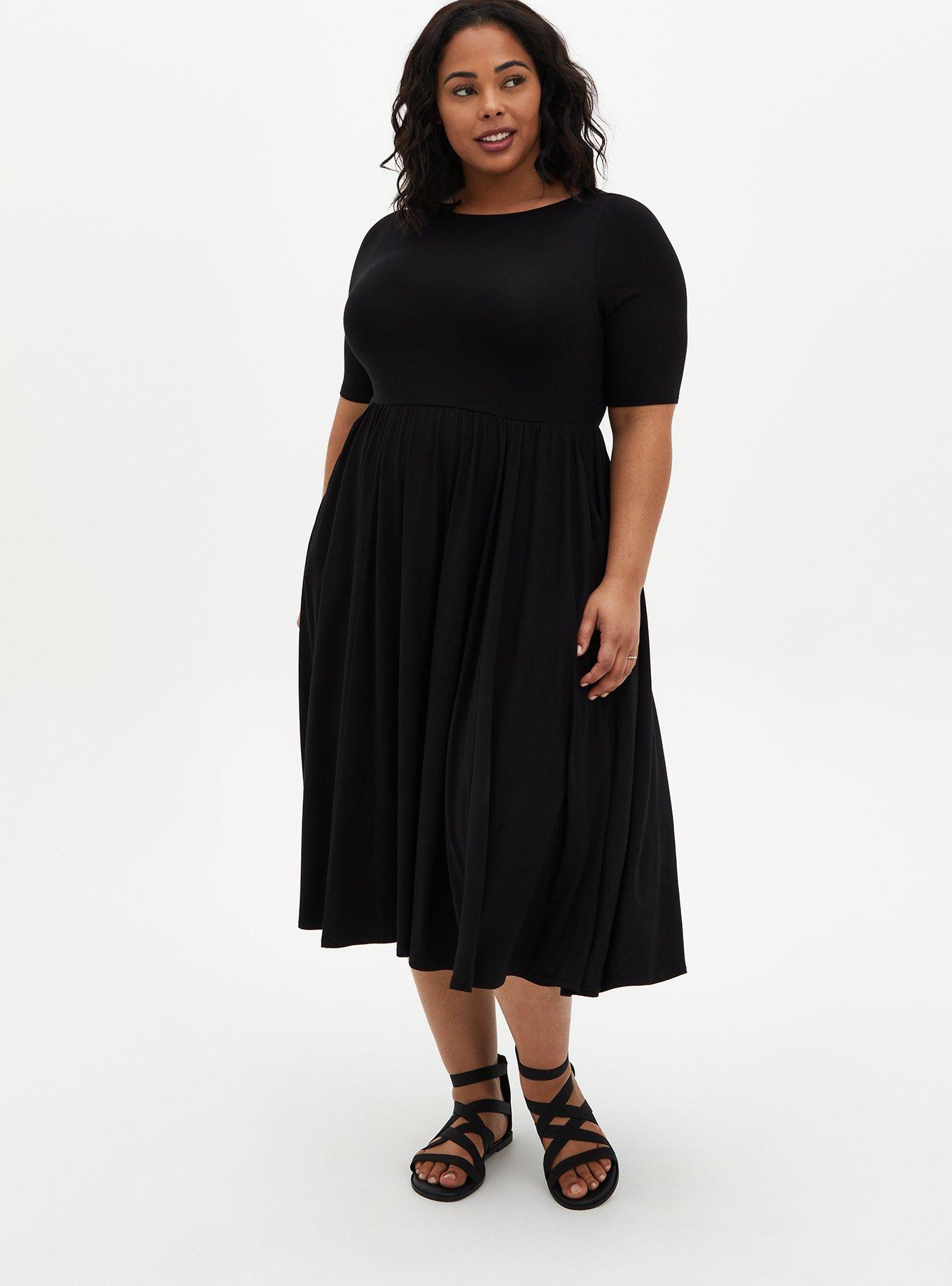Black Super Soft Boat Neck Midi Dress , , hi-res