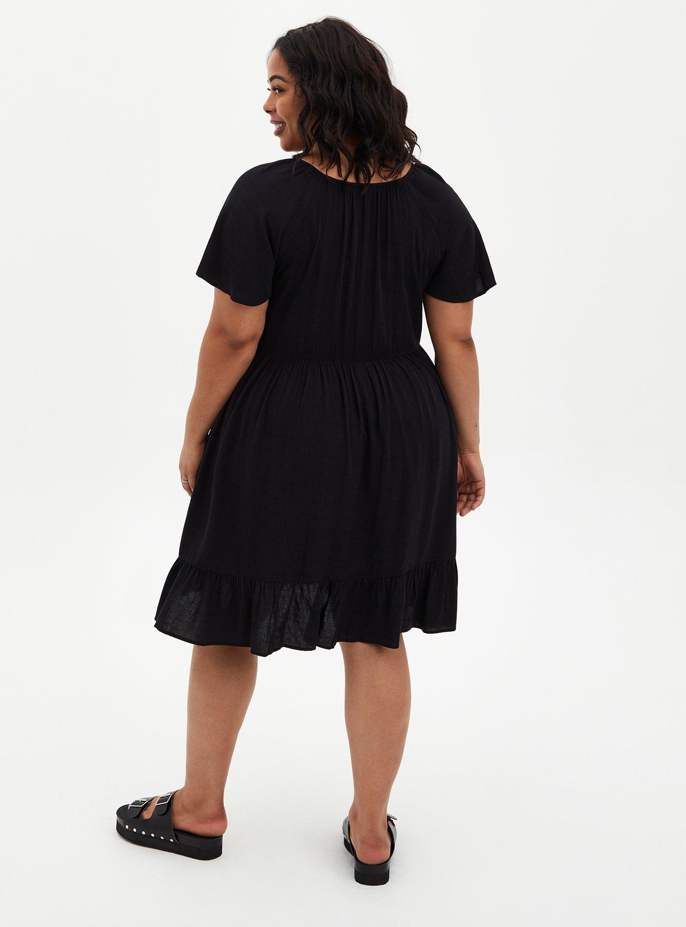 Plus Size - Black Crosshatch Tiered Babydoll Dress - Torrid