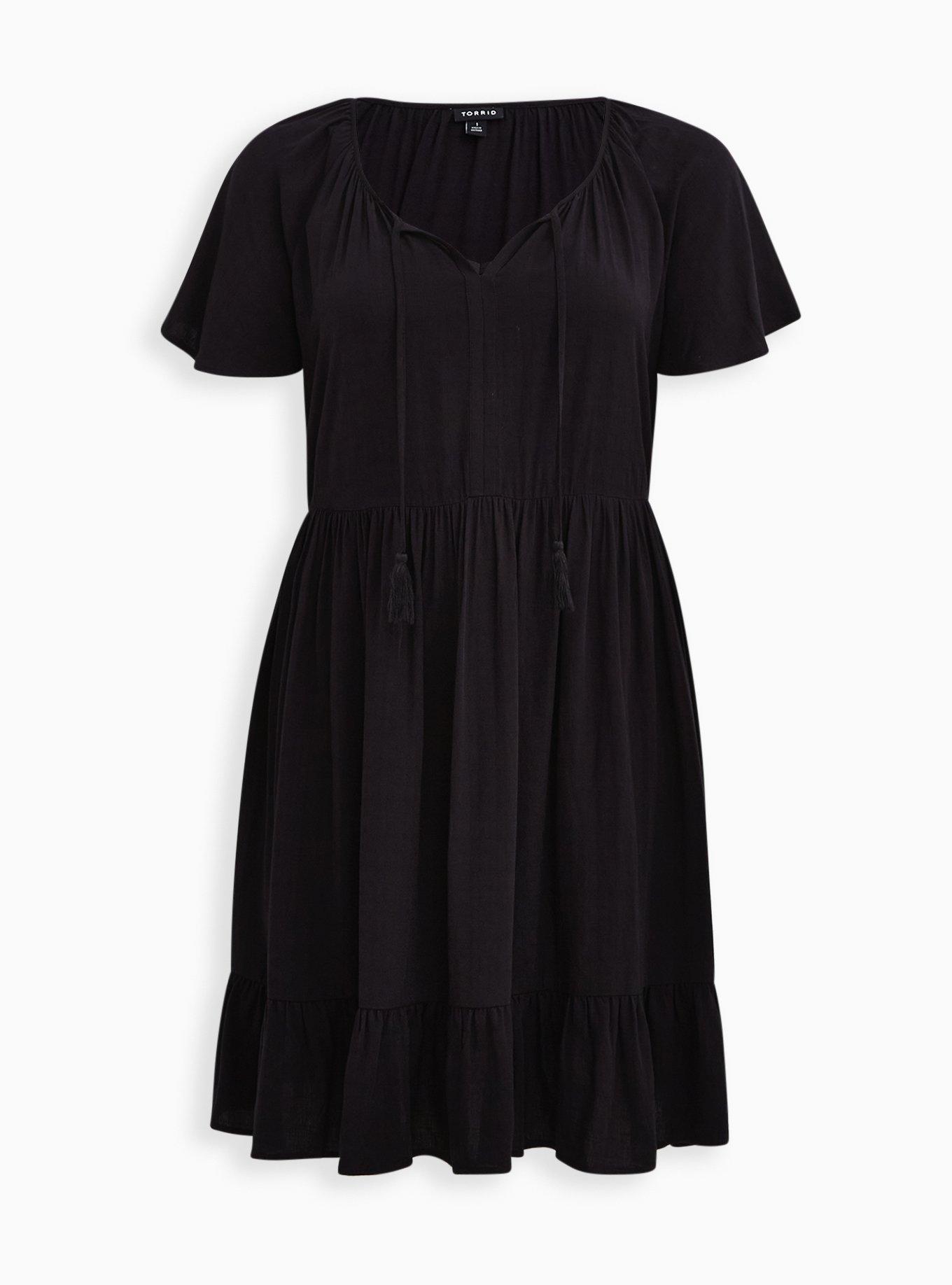Plus Size - Black Crosshatch Tiered Babydoll Dress - Torrid