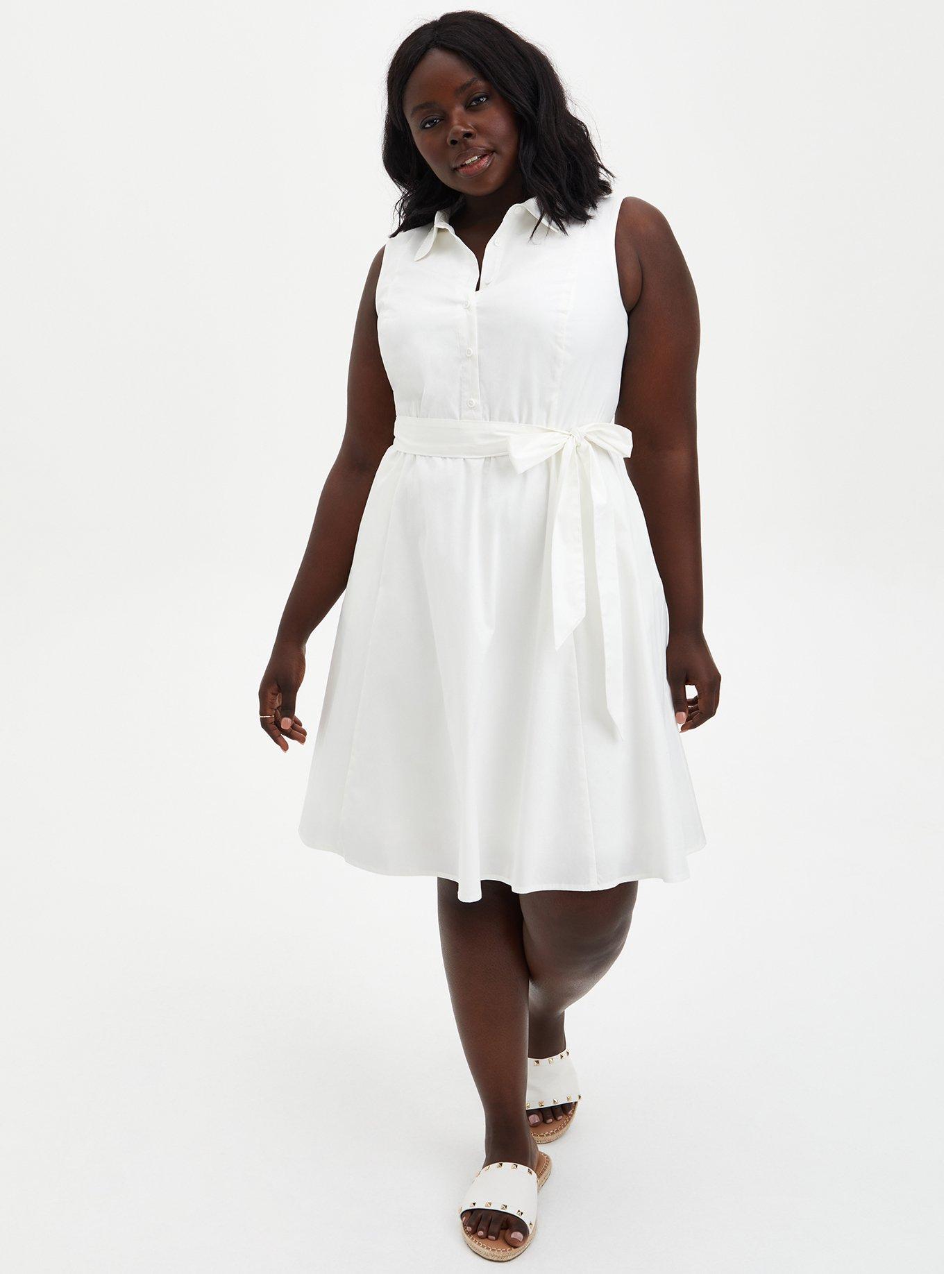 Plus Size White Poplin Collared Shirtdress , CLOUD DANCER, alternate