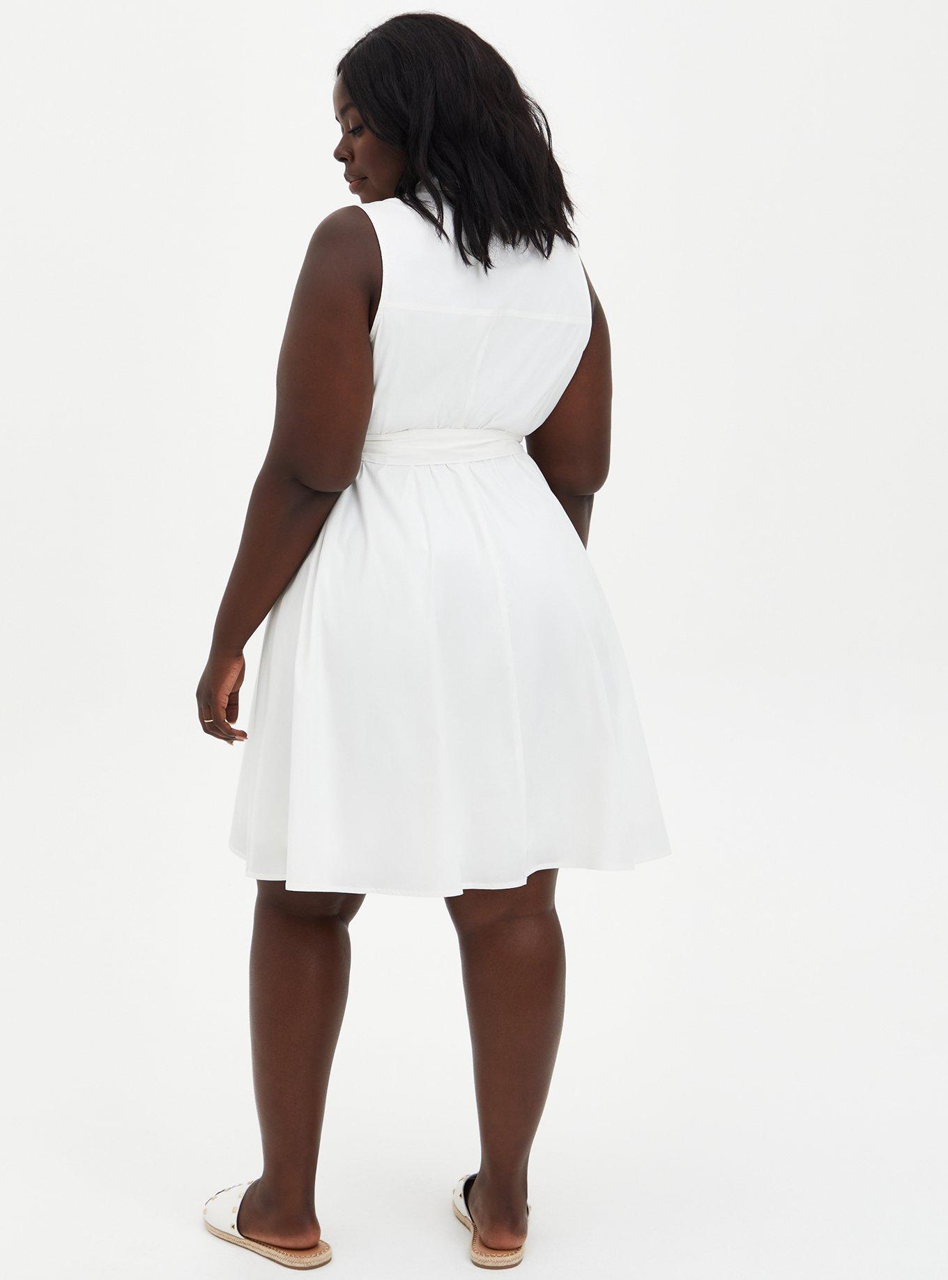 Plus Size White Poplin Collared Shirtdress , CLOUD DANCER, alternate