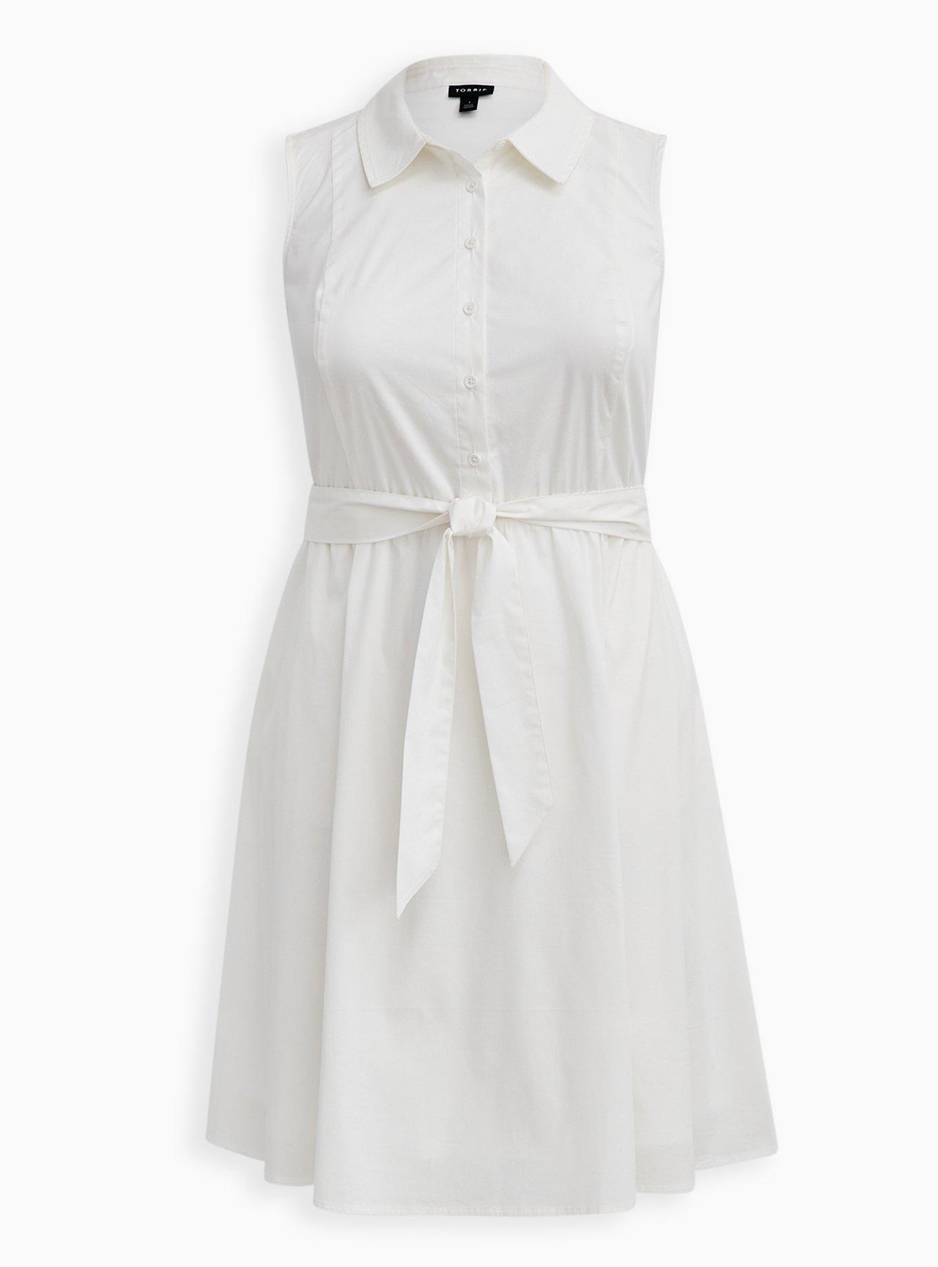 Plus Size White Poplin Collared Shirtdress , CLOUD DANCER, hi-res
