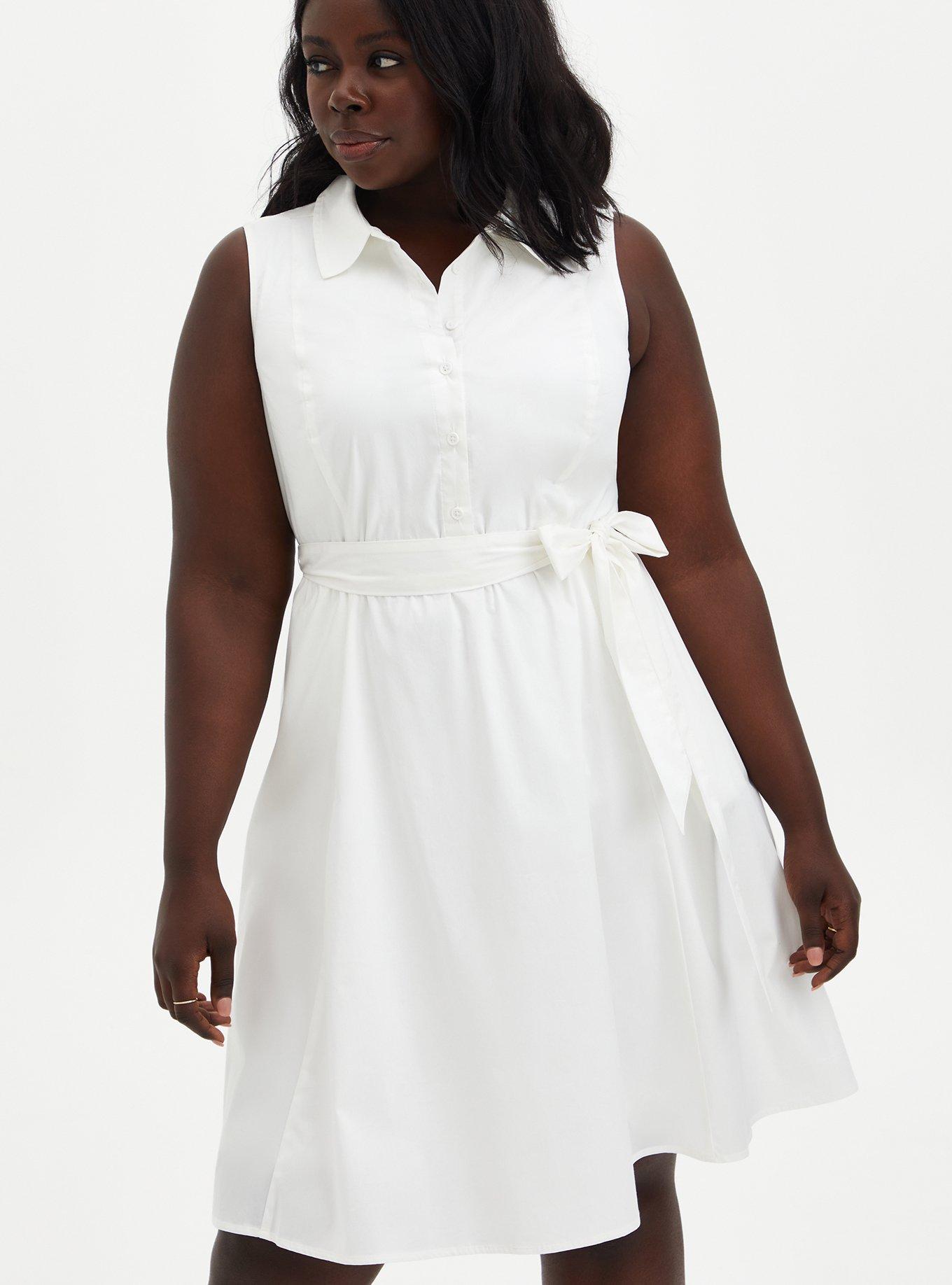 Plus Size White Poplin Collared Shirtdress , CLOUD DANCER, hi-res