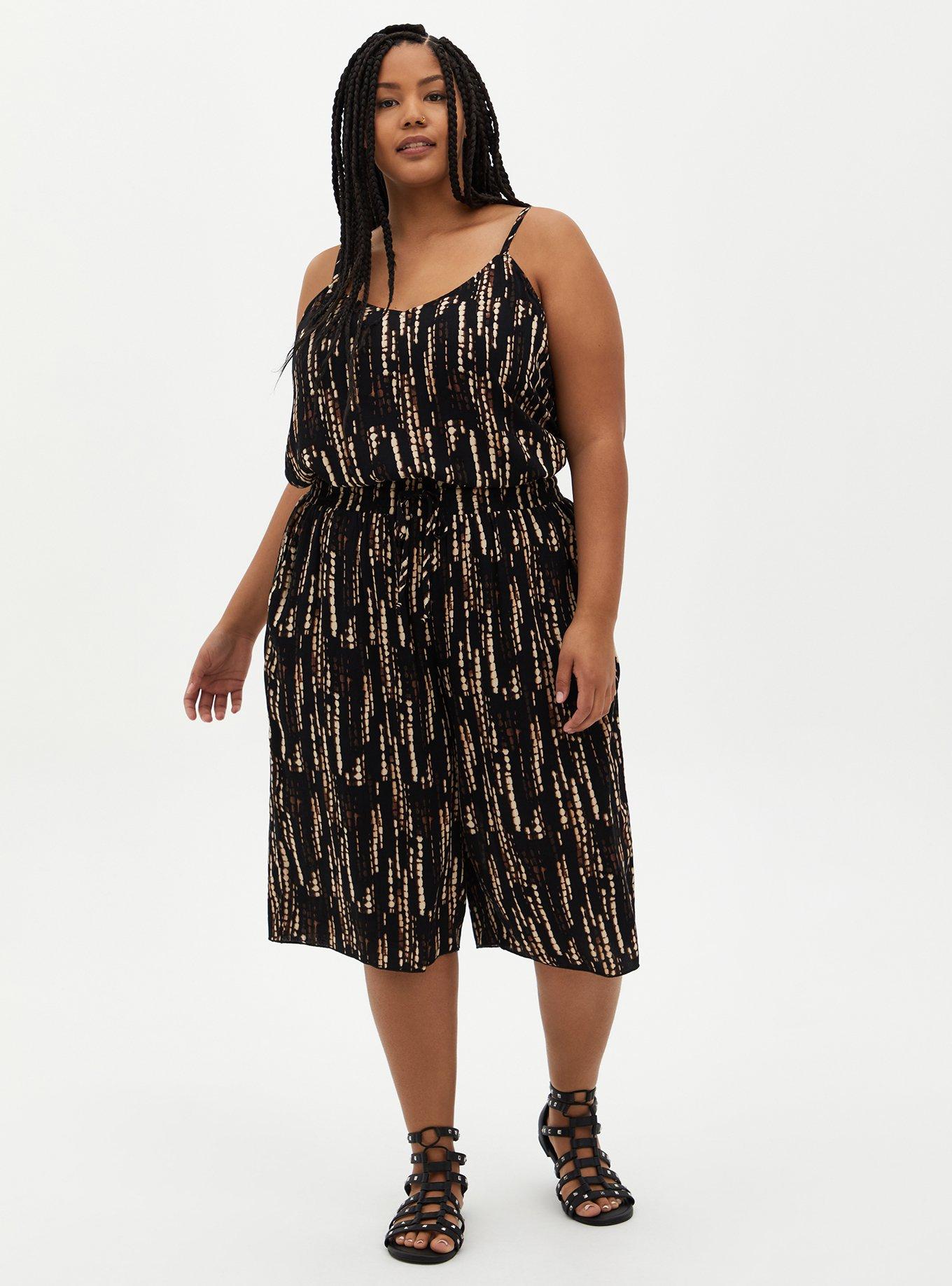 Plus Size Smocked Gaucho Crop Pant Gauze Print Black Torrid