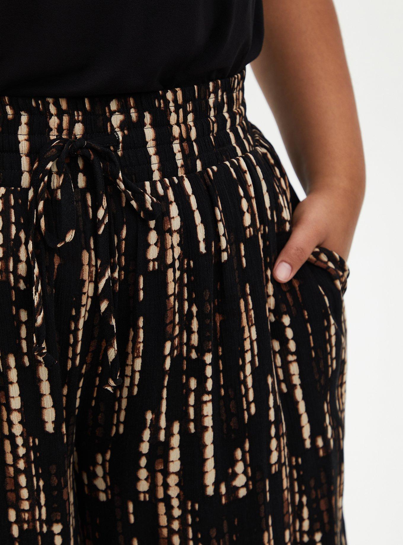 Plus Size Smocked Gaucho Crop Pant - Gauze Print Black , OTHER PRINTS, alternate