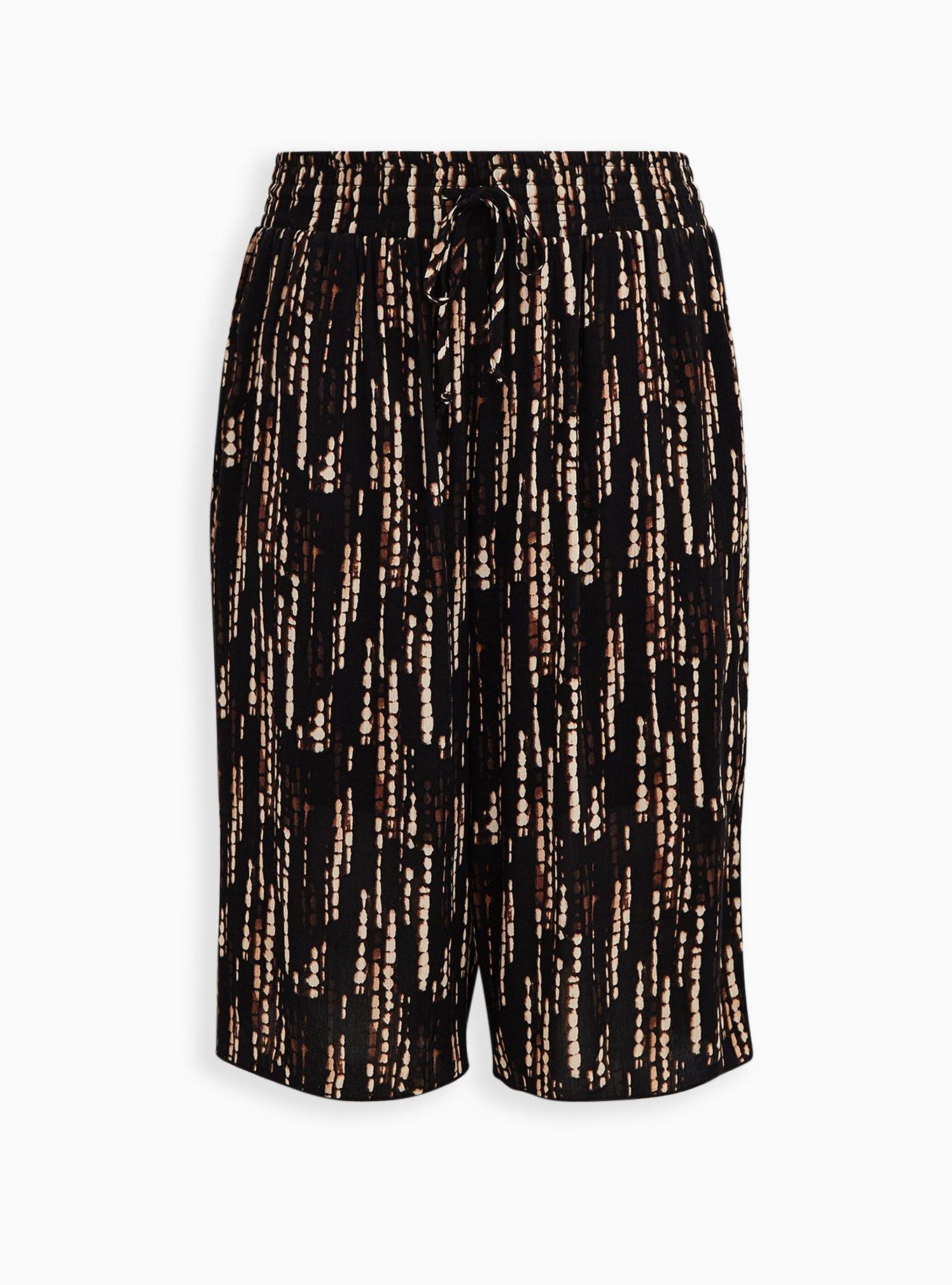 Smocked Gaucho Crop Pant - Gauze Print Black , , hi-res