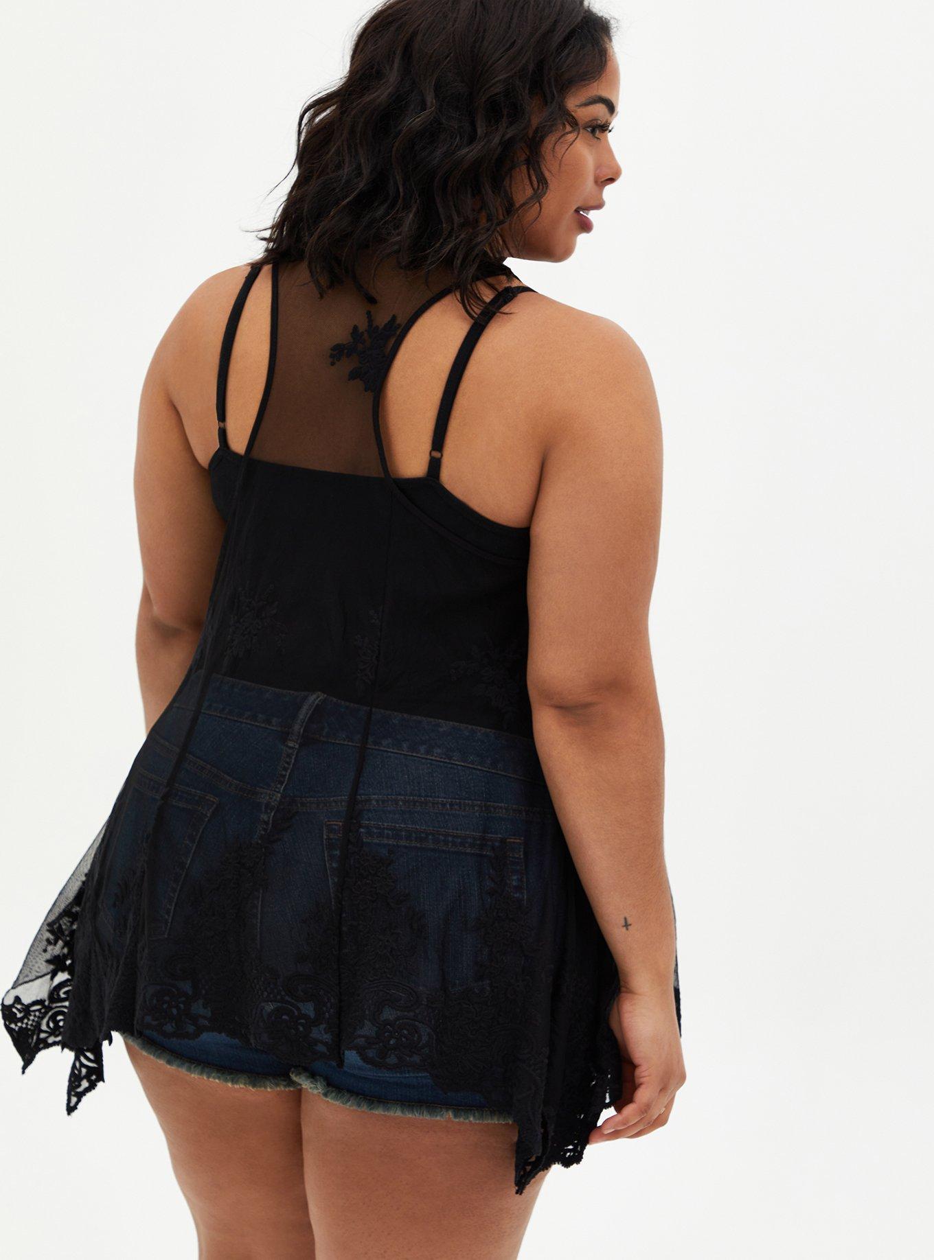 Plus Size - Black Embroidered Mesh Vest - Torrid