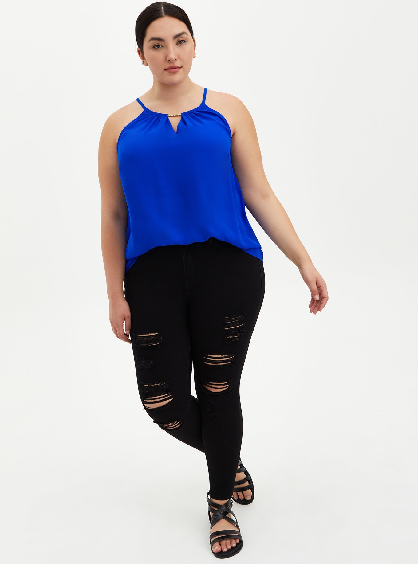Plus Size - Georgette Chain-Link Halter Tank - Torrid