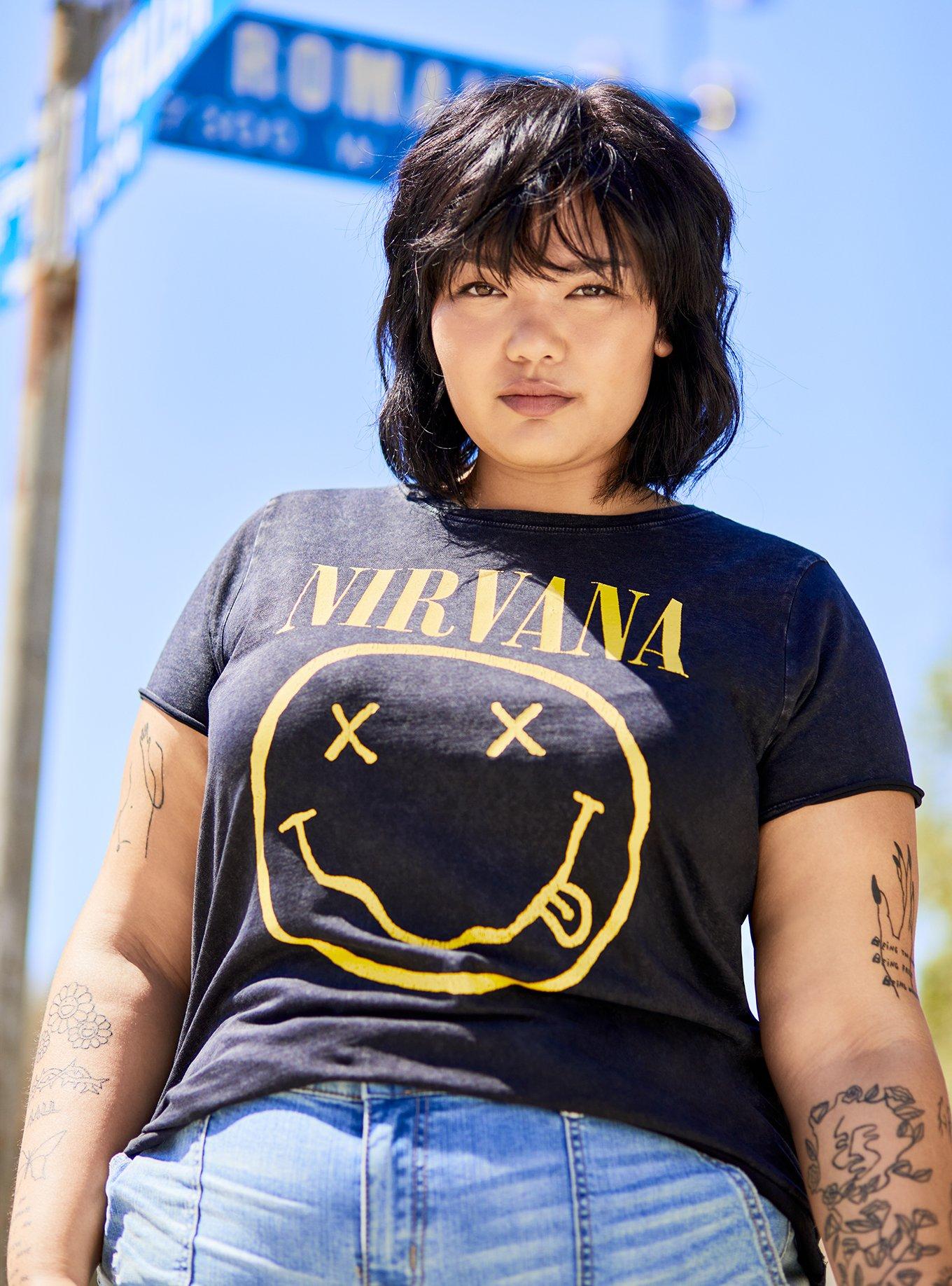 Plus Size Nirvana Black Mineral Wash Classic Crew Tee Torrid