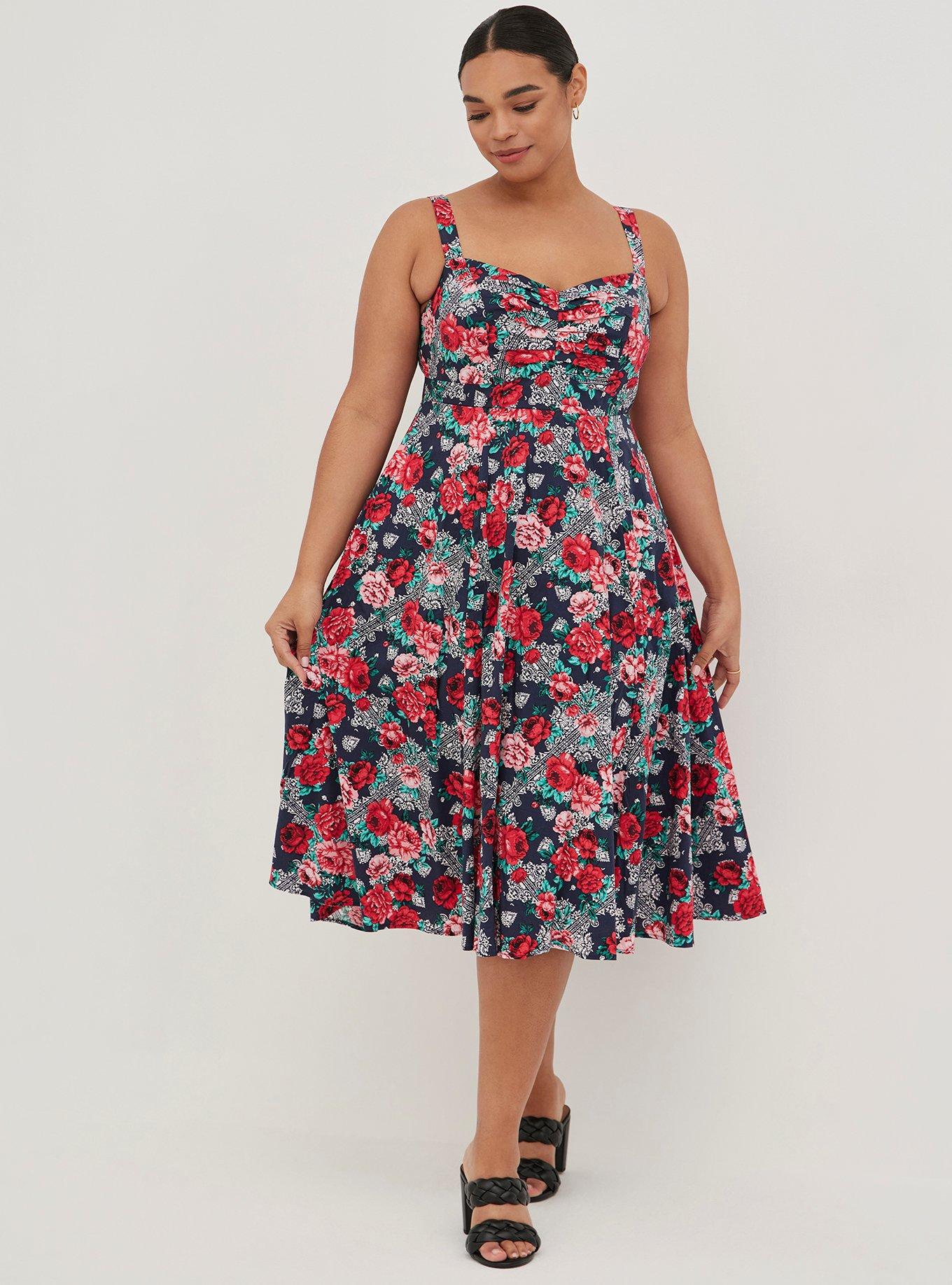 Plus Size - Midi Poplin Fit & Flare Dress - Torrid